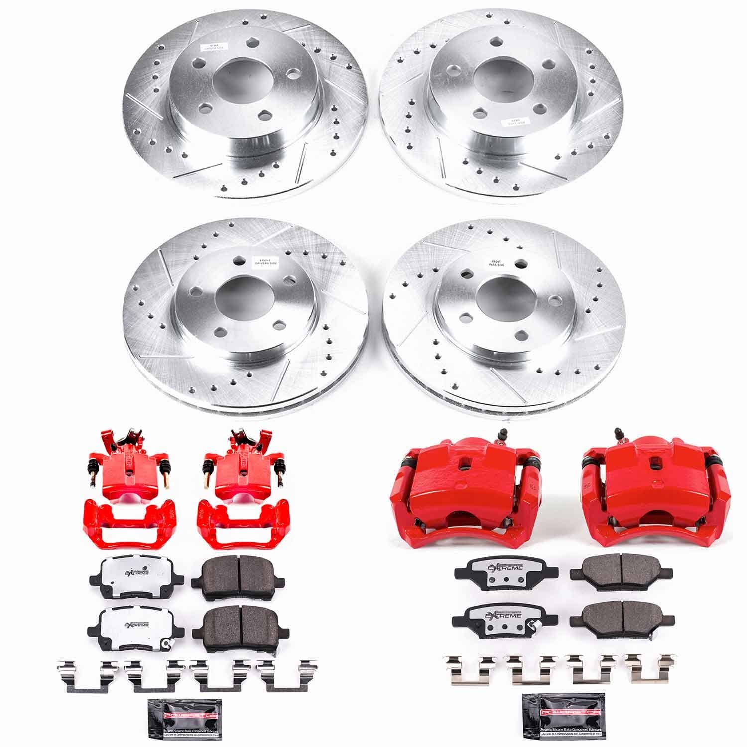 Power Stop - KC1618-26 - Front and Rear - Disc Brake Pad/Caliper and Rotor Kit