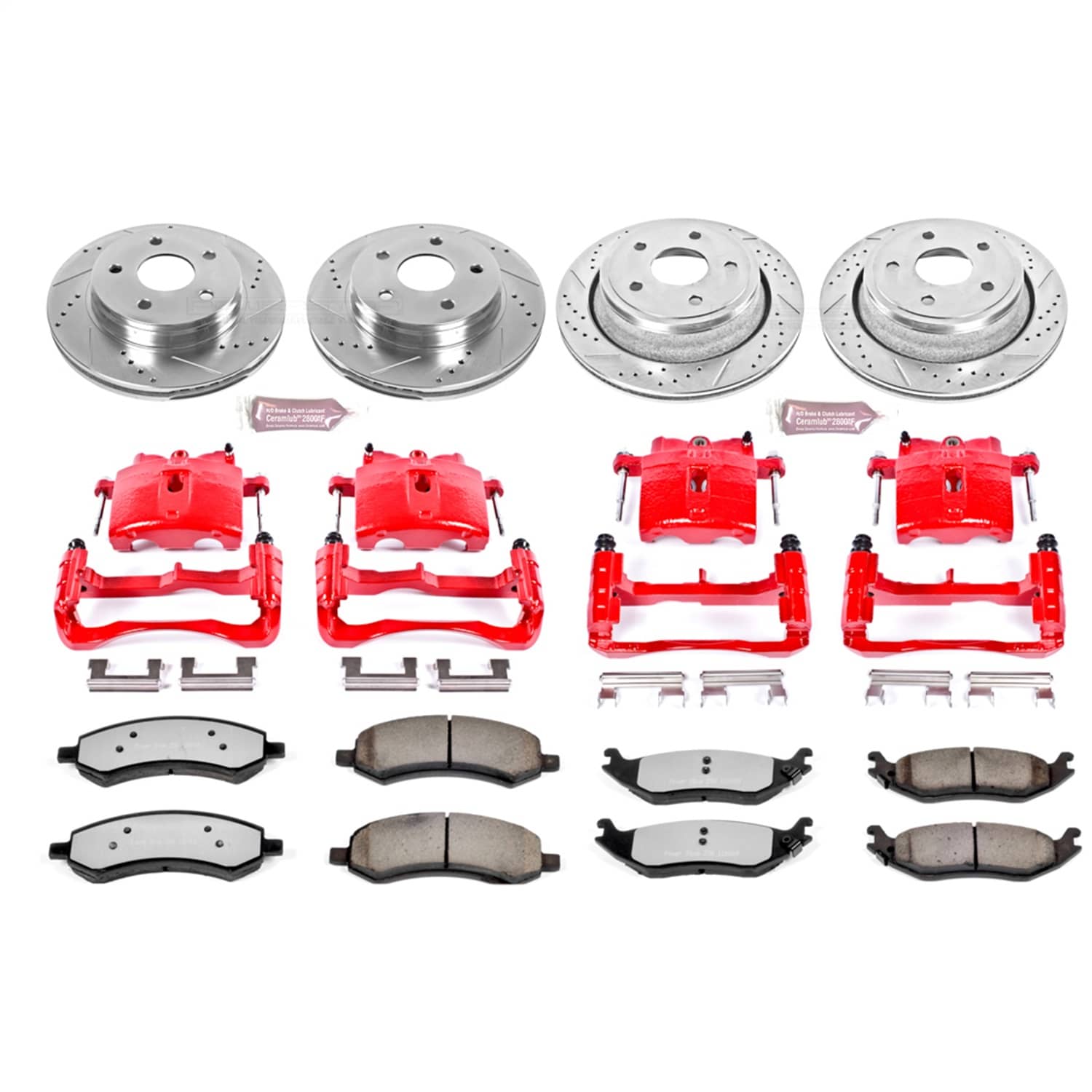Power Stop - KC2164-36 - Front and Rear - Disc Brake Pad/Caliper and Rotor Kit