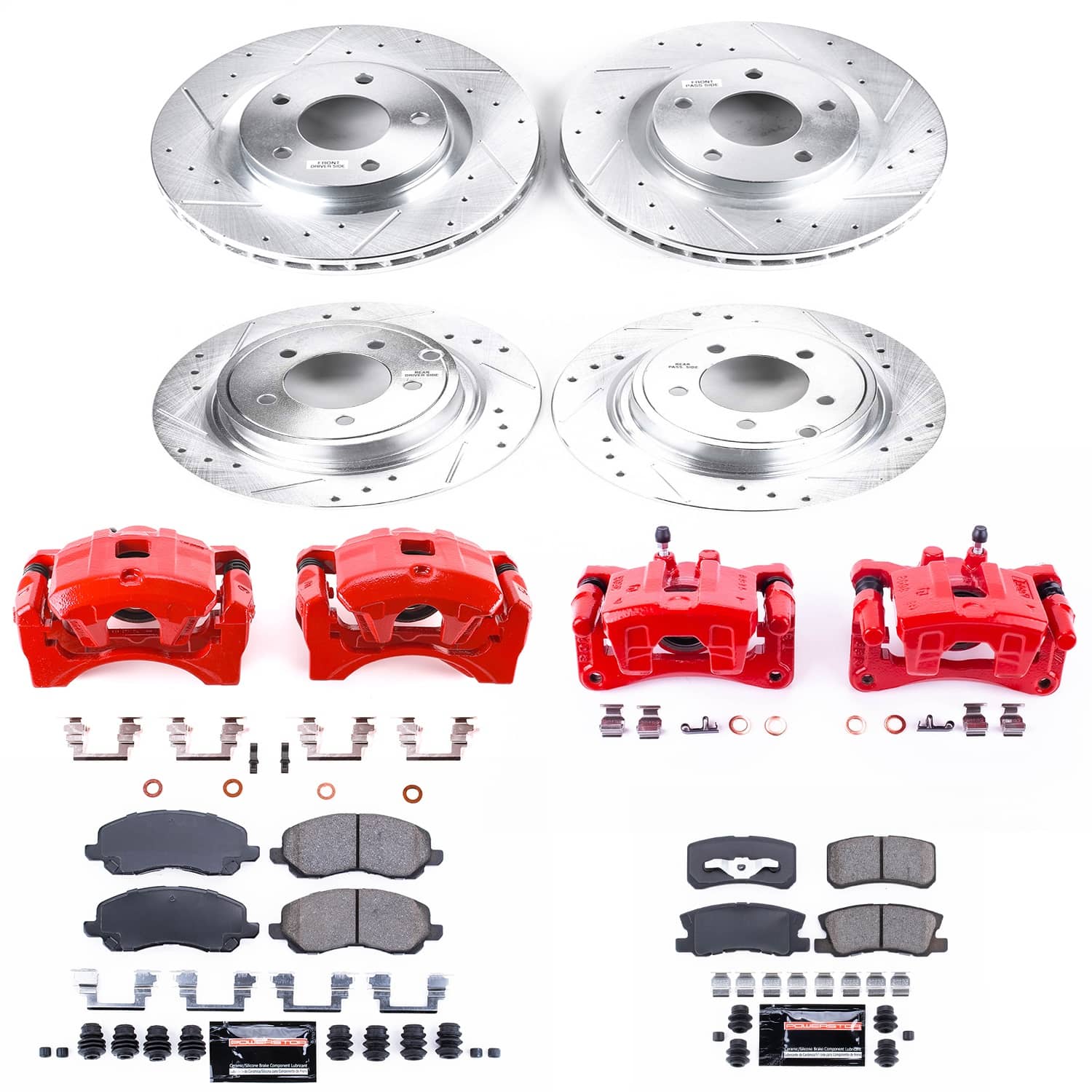 Power Stop - KC2848B - Front and Rear - Disc Brake Pad/Caliper and Rotor Kit