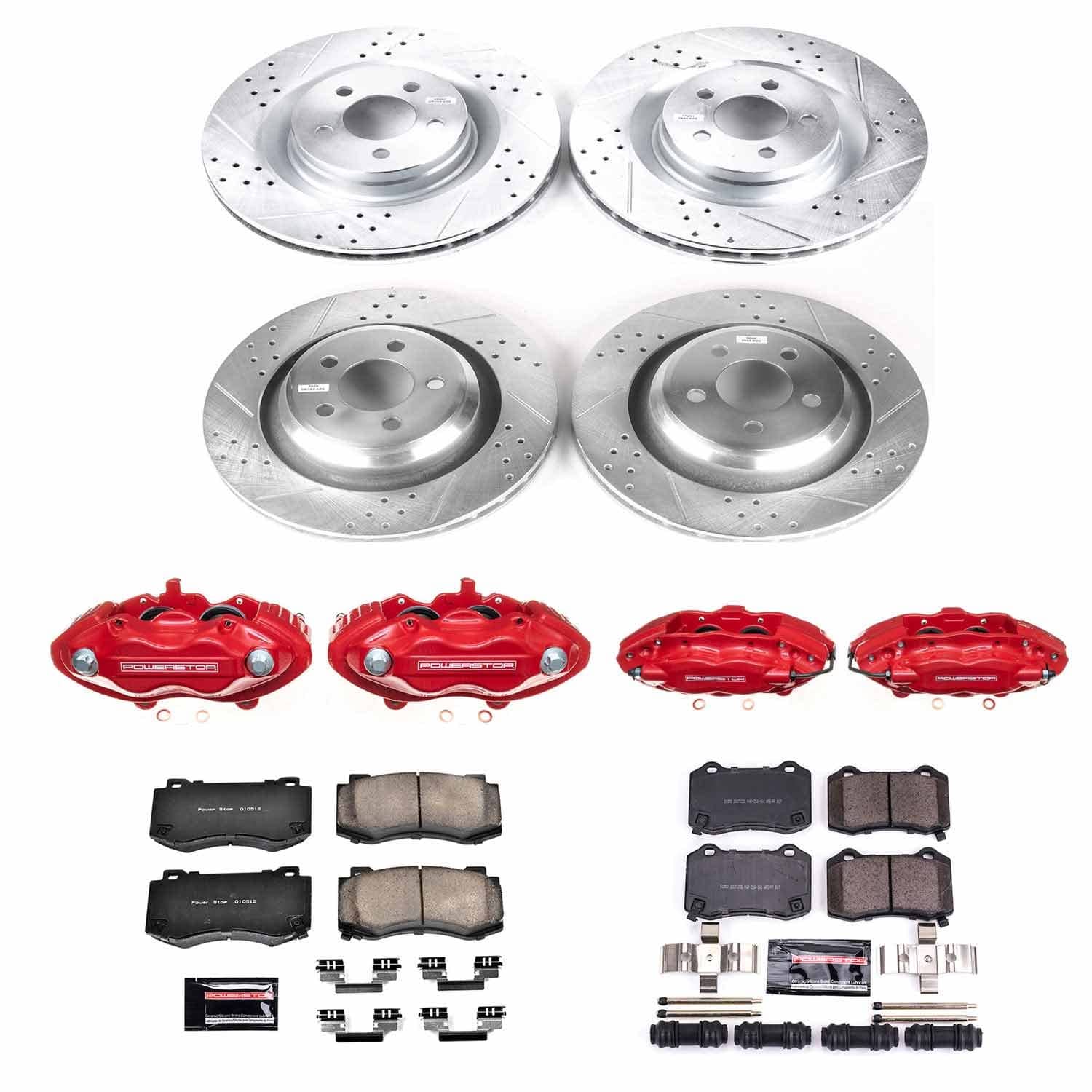 Power Stop - KC4023 - Front and Rear - Disc Brake Pad/Caliper and Rotor Kit