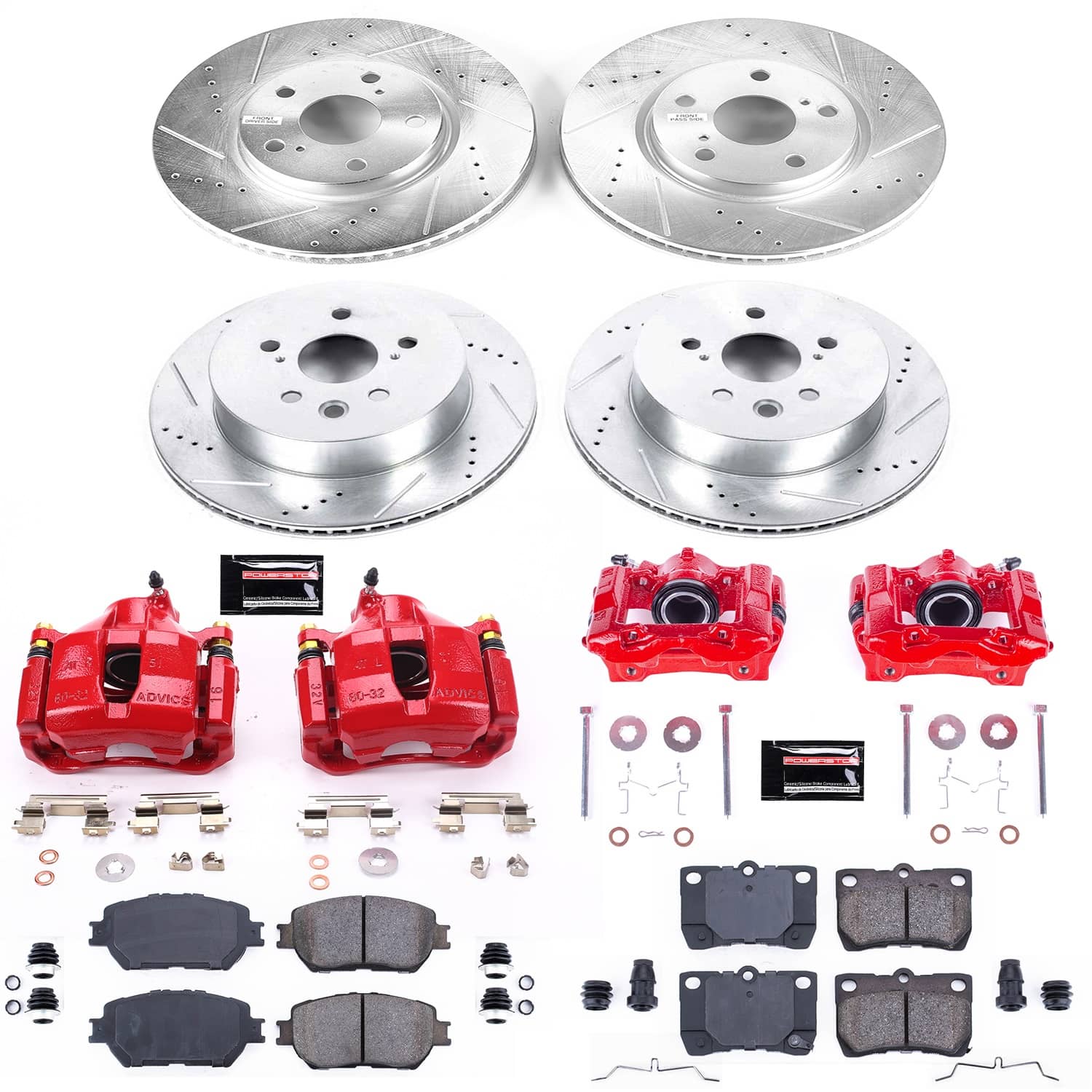 Power Stop - KC4072 - Front and Rear - Disc Brake Pad/Caliper and Rotor Kit