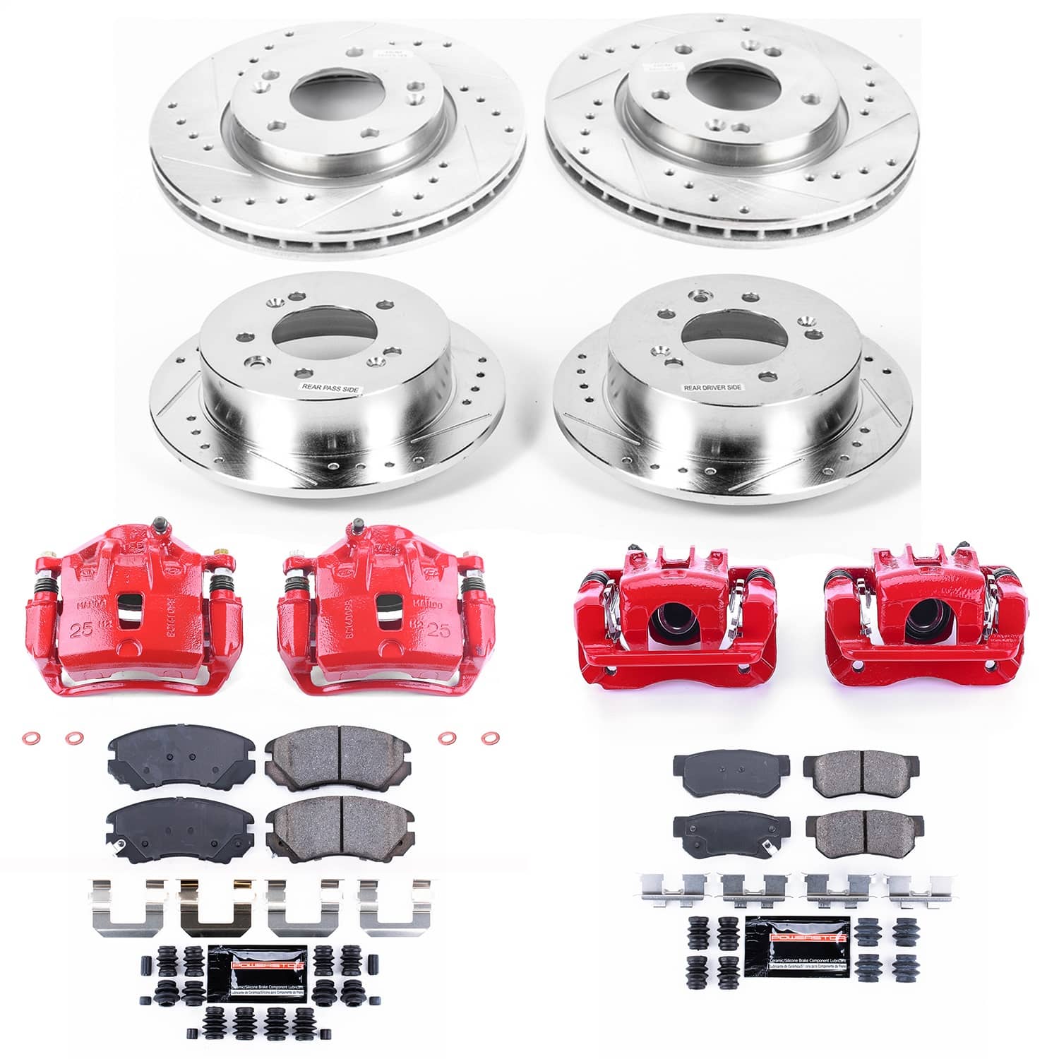 Power Stop - KC4442 - Front and Rear - Disc Brake Pad/Caliper and Rotor Kit