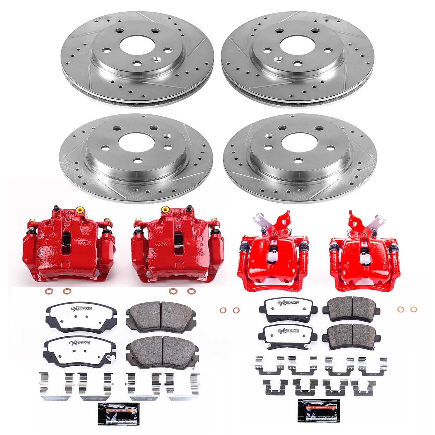 Power Stop - KC5523-26 - Front and Rear - Disc Brake Pad/Caliper and Rotor Kit