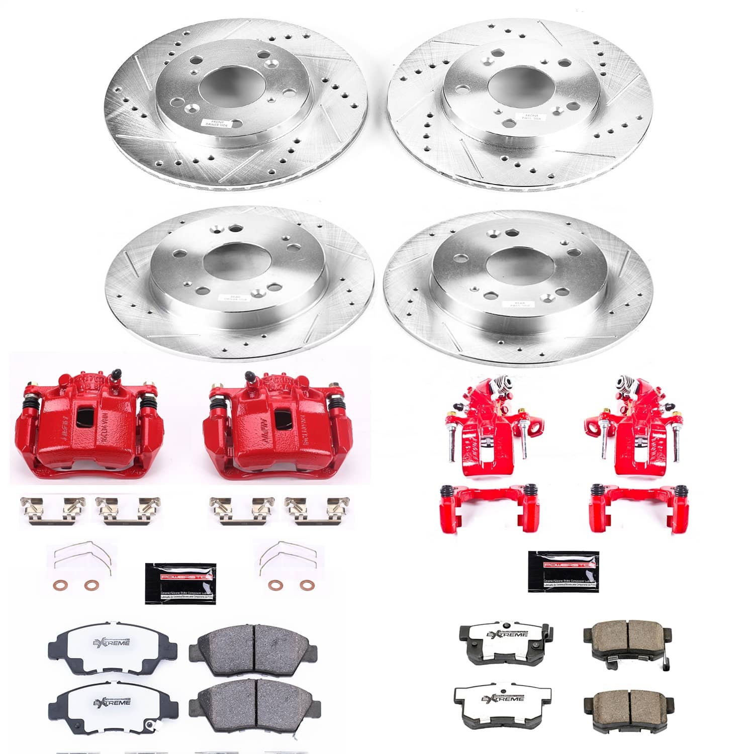 Power Stop - KC6318-26 - Front and Rear - Disc Brake Pad/Caliper and Rotor Kit