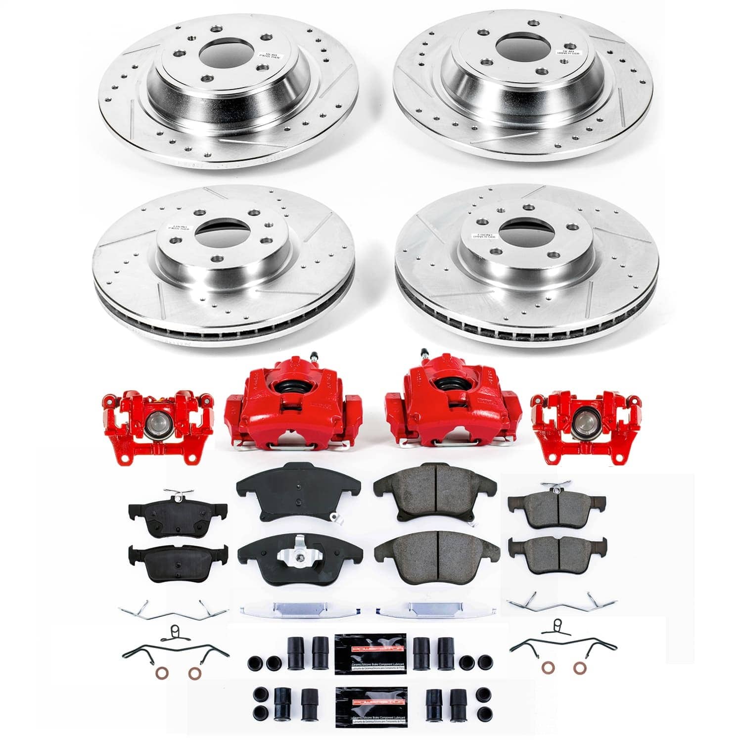 Power Stop - KC6556B - Front and Rear - Disc Brake Pad/Caliper and Rotor Kit