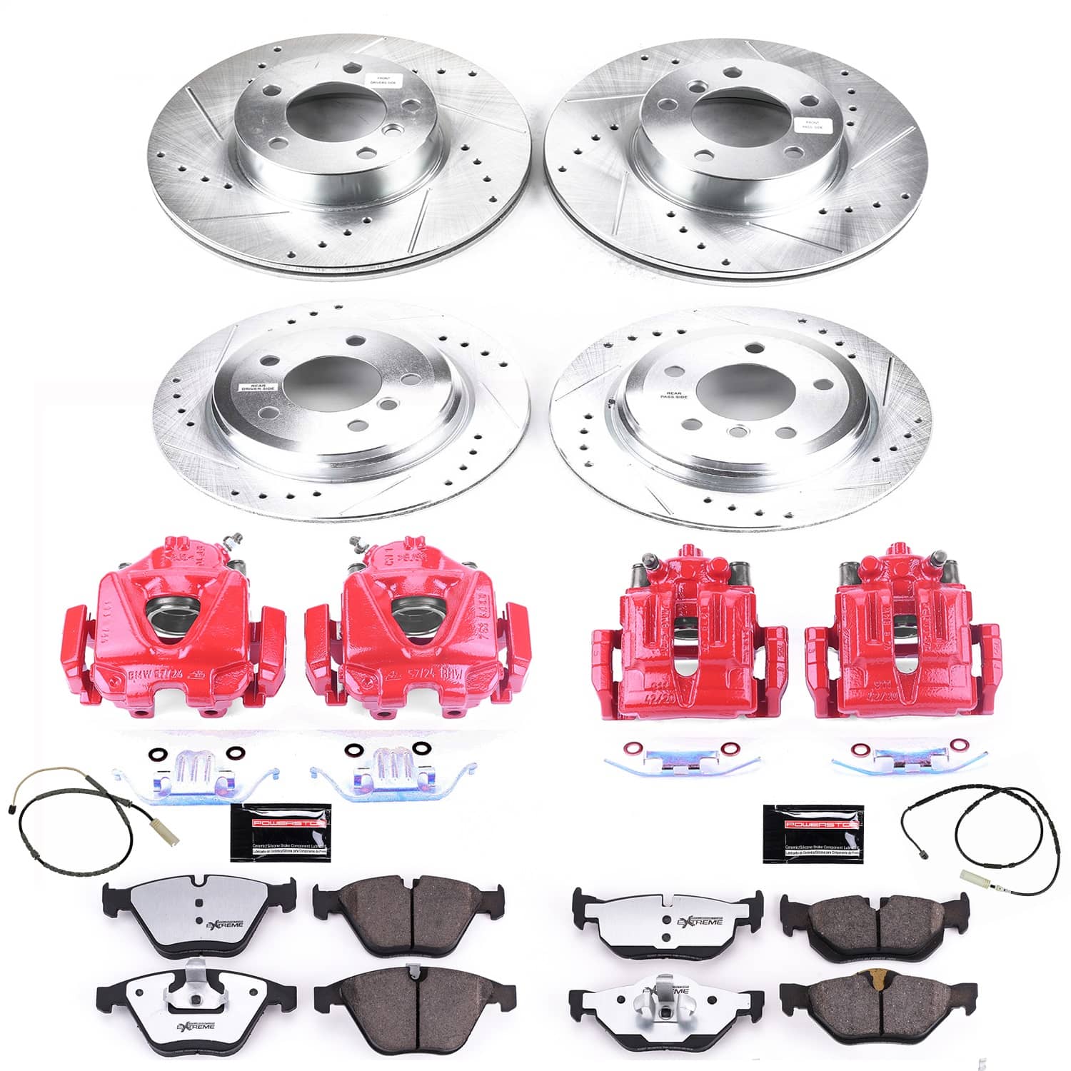 Power Stop - KC7025-26 - Front and Rear - Disc Brake Pad/Caliper and Rotor Kit