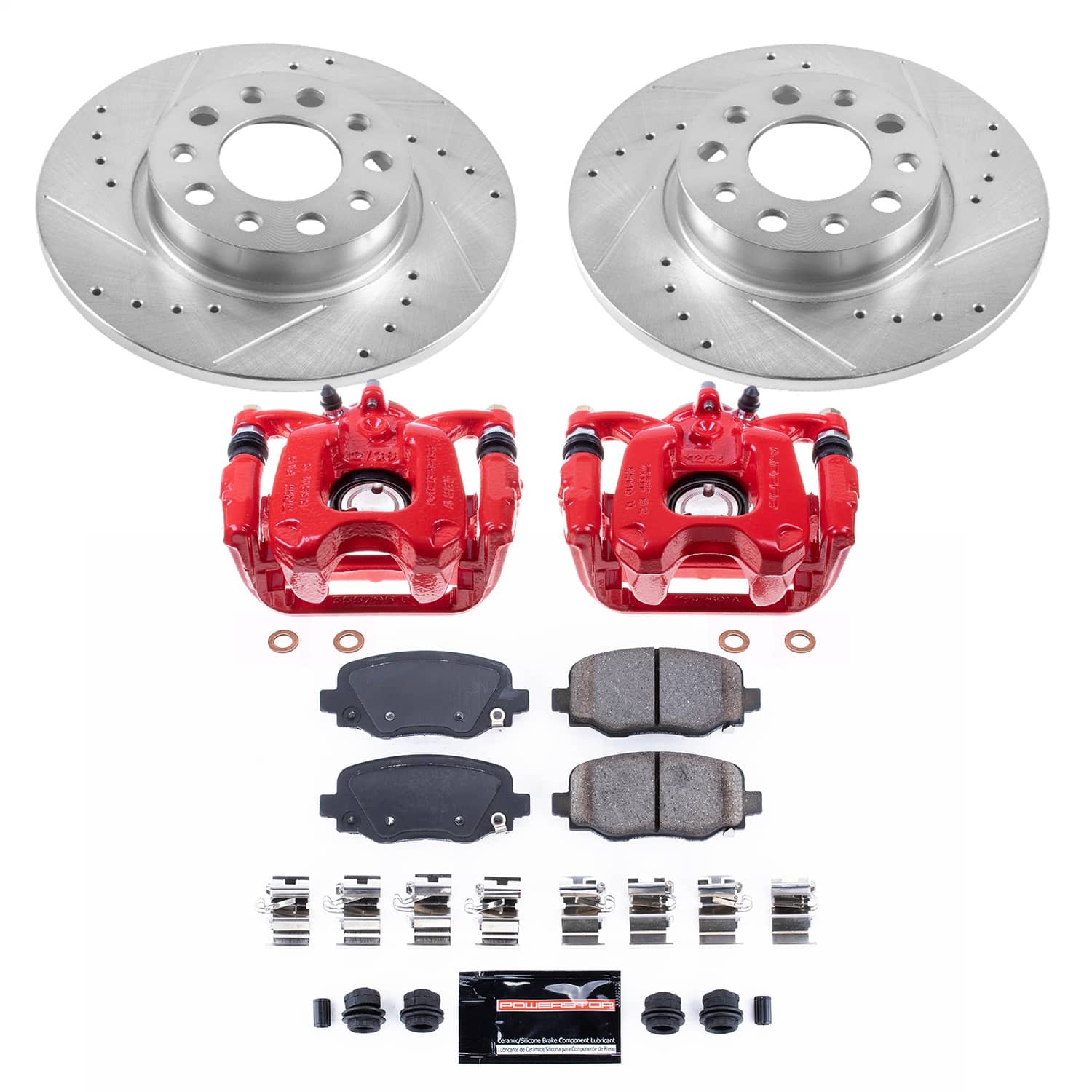 Power Stop - KC7301 - Rear - Disc Brake Pad/Caliper and Rotor Kit