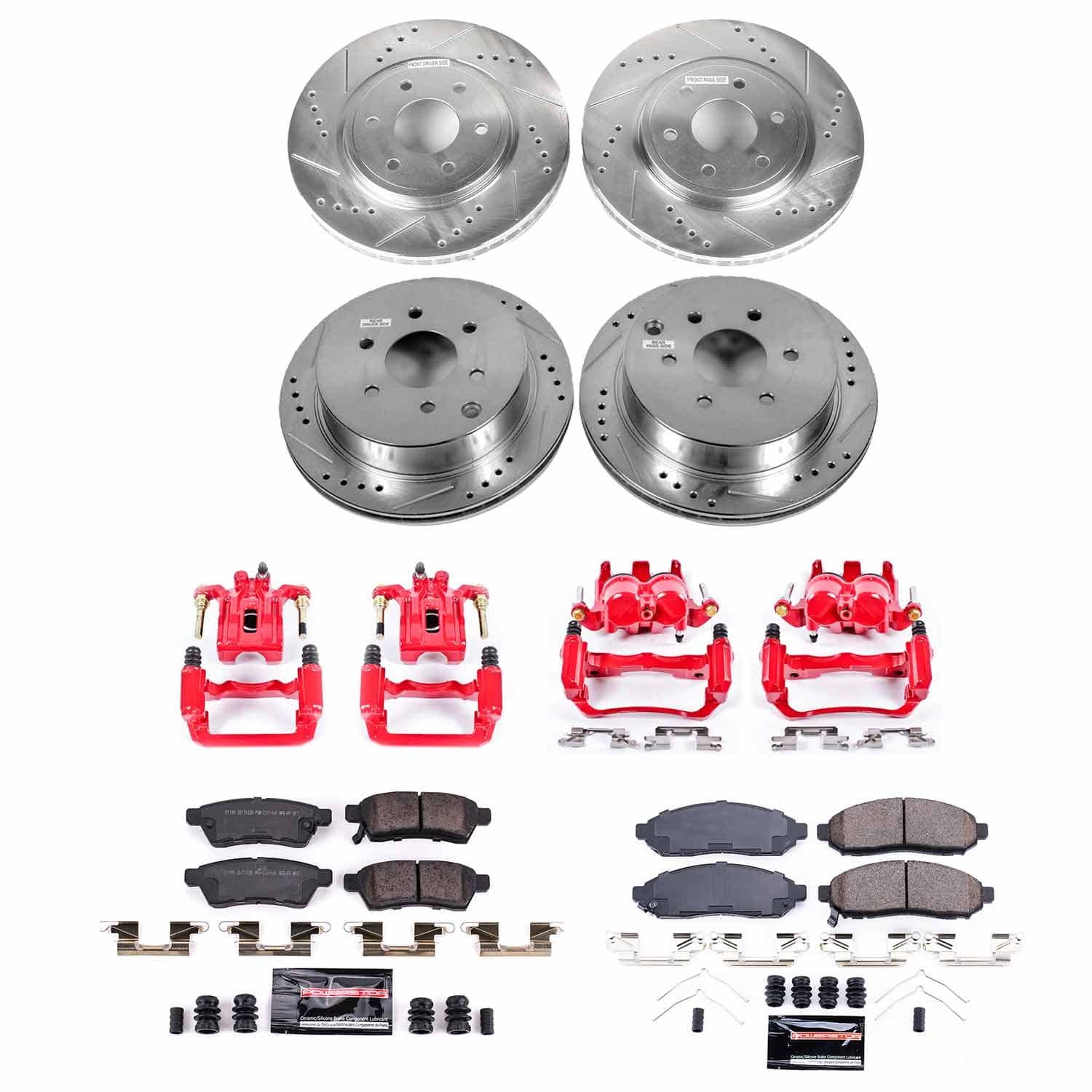 Power Stop - KC8358 - Front and Rear - Disc Brake Pad/Caliper and Rotor Kit