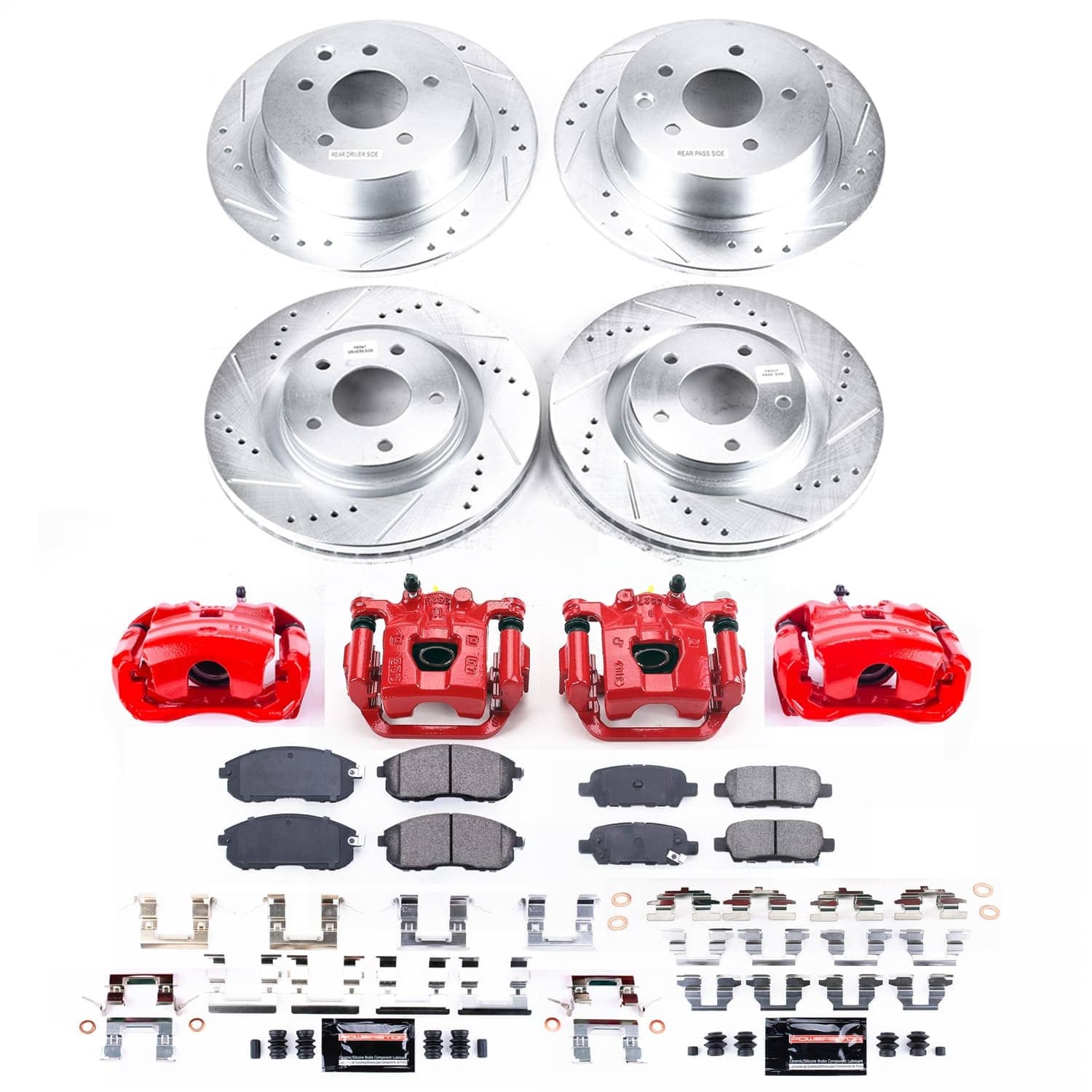 Power Stop - KC9141 - Front and Rear - Disc Brake Pad/Caliper and Rotor Kit