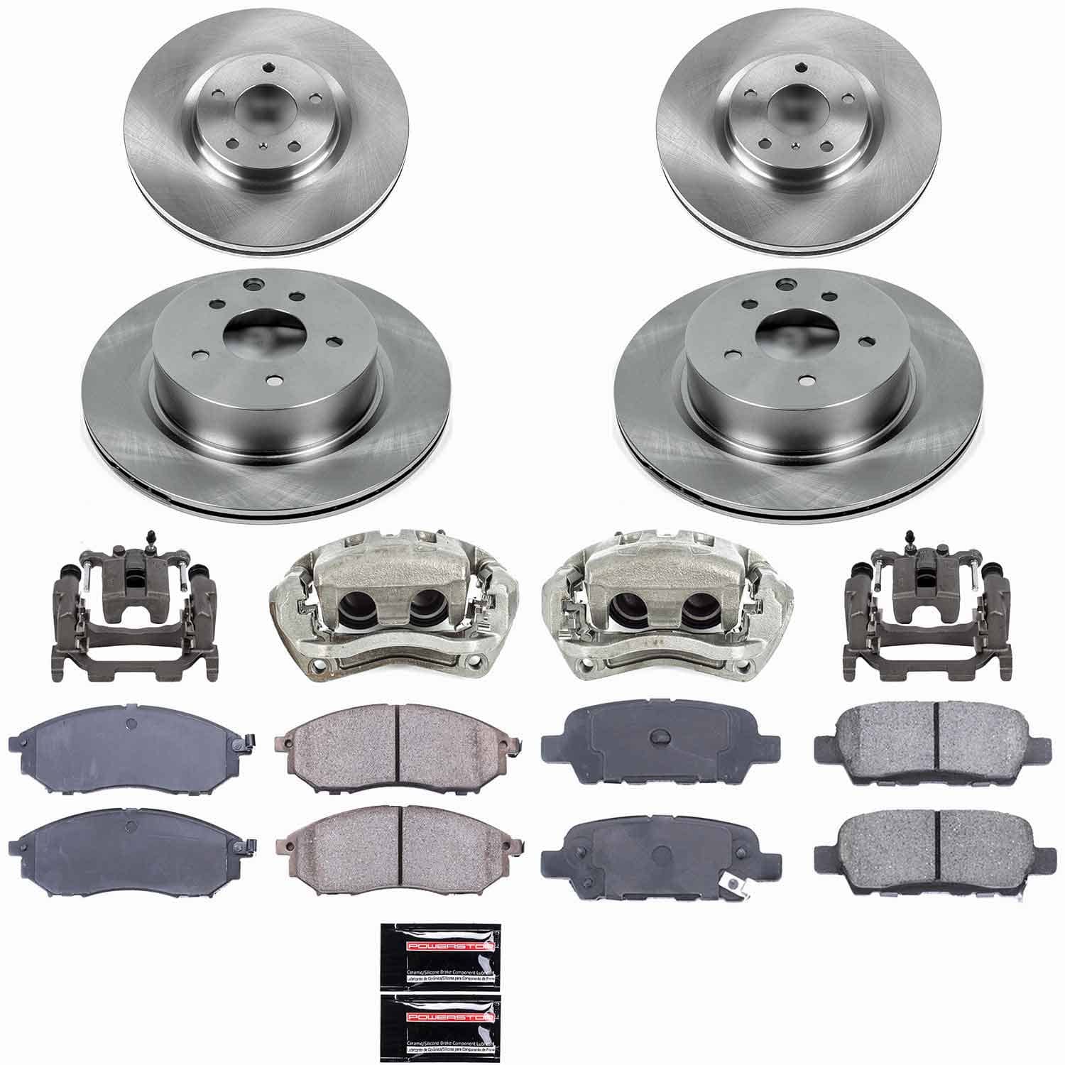 Power Stop - KCOE114B - Front and Rear - Disc Brake Pad/Caliper and Rotor Kit