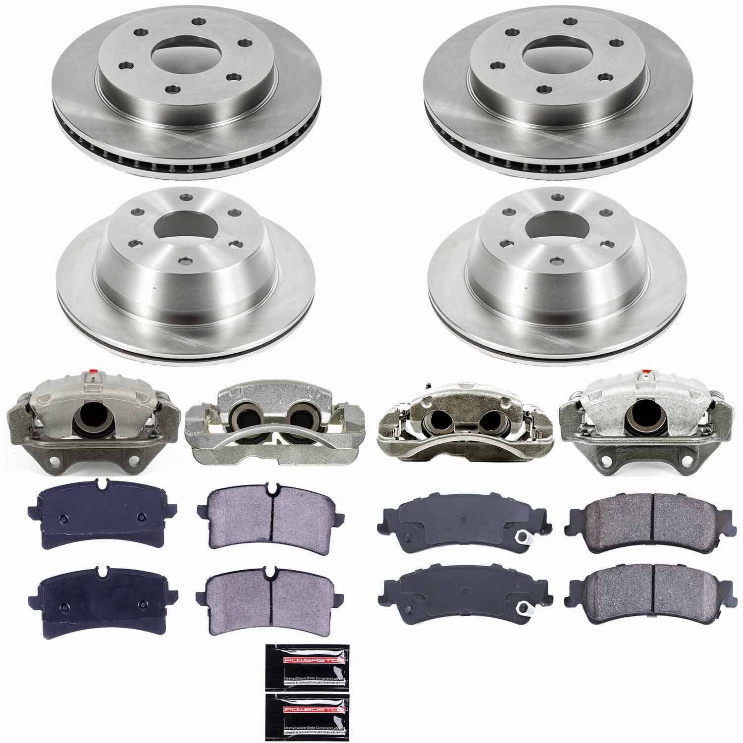 Power Stop - KCOE2010B - Front and Rear - Disc Brake Pad/Caliper and Rotor Kit