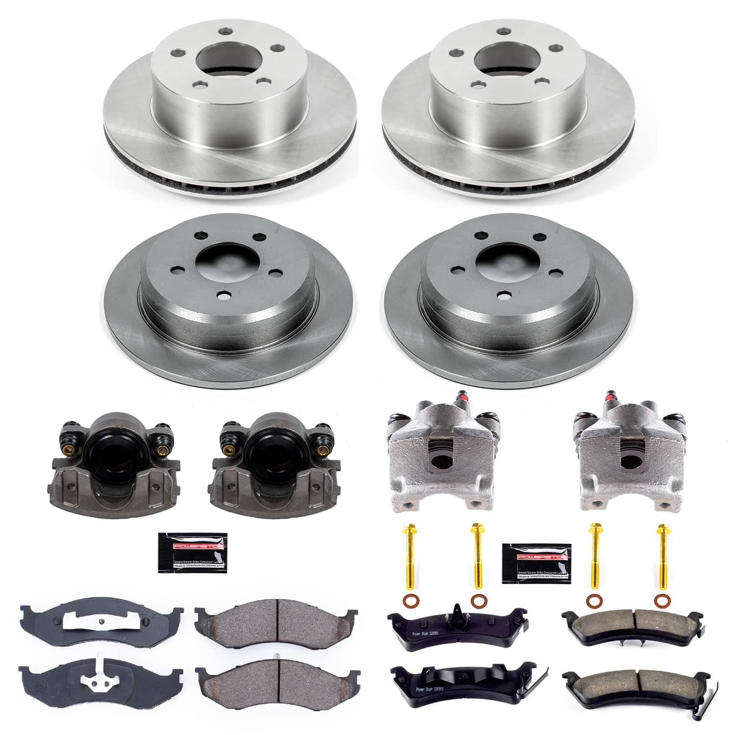 Power Stop - KCOE2121 - Front and Rear - Disc Brake Pad/Caliper and Rotor Kit