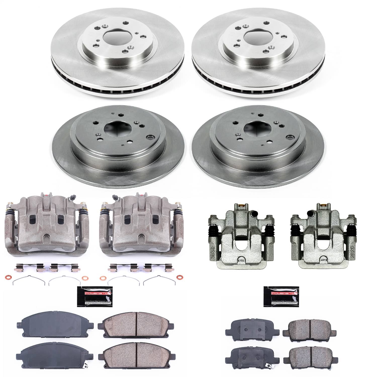 Power Stop - KCOE2291 - Front and Rear - Disc Brake Pad/Caliper and Rotor Kit