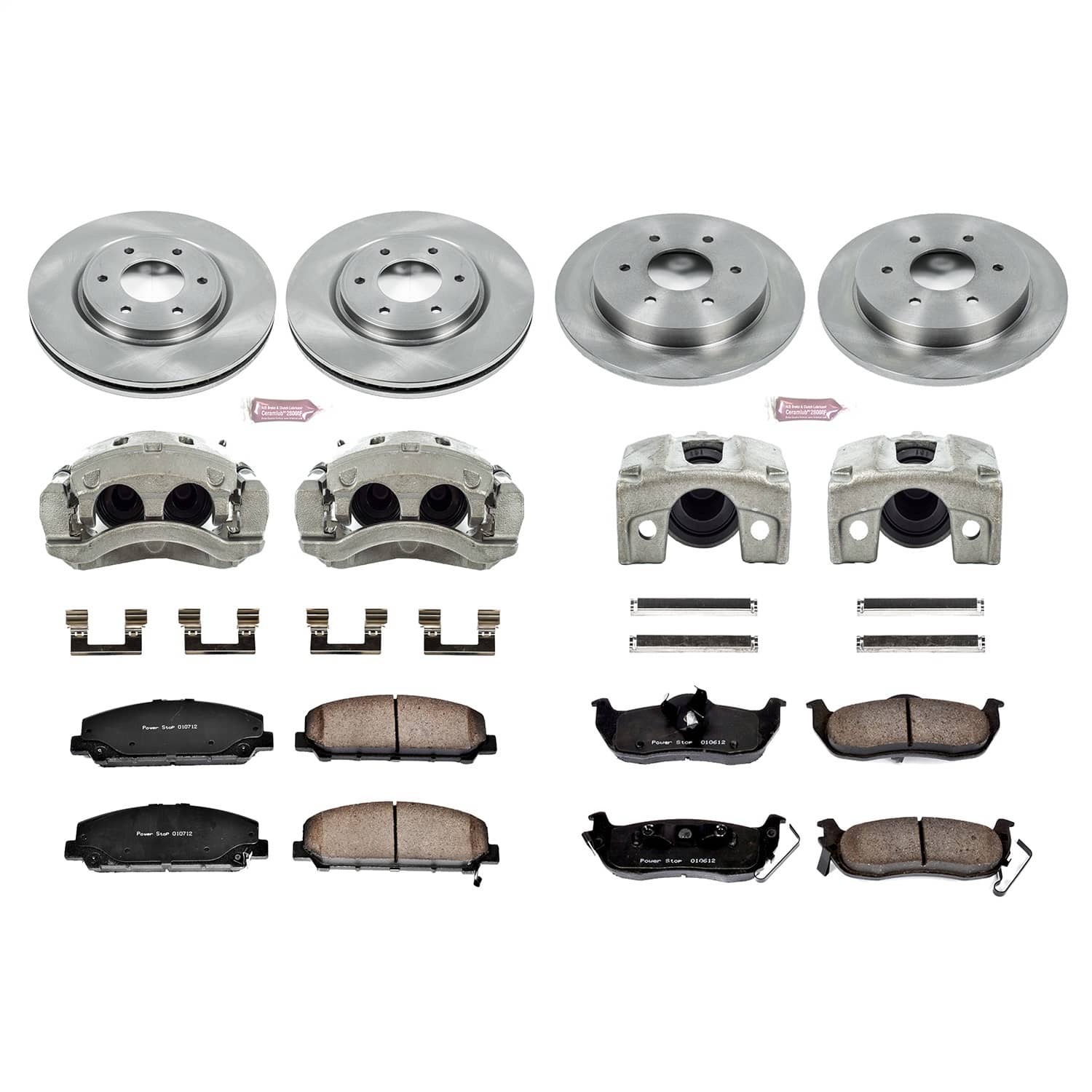 Power Stop - KCOE2805 - Front and Rear - Disc Brake Pad/Caliper and Rotor Kit
