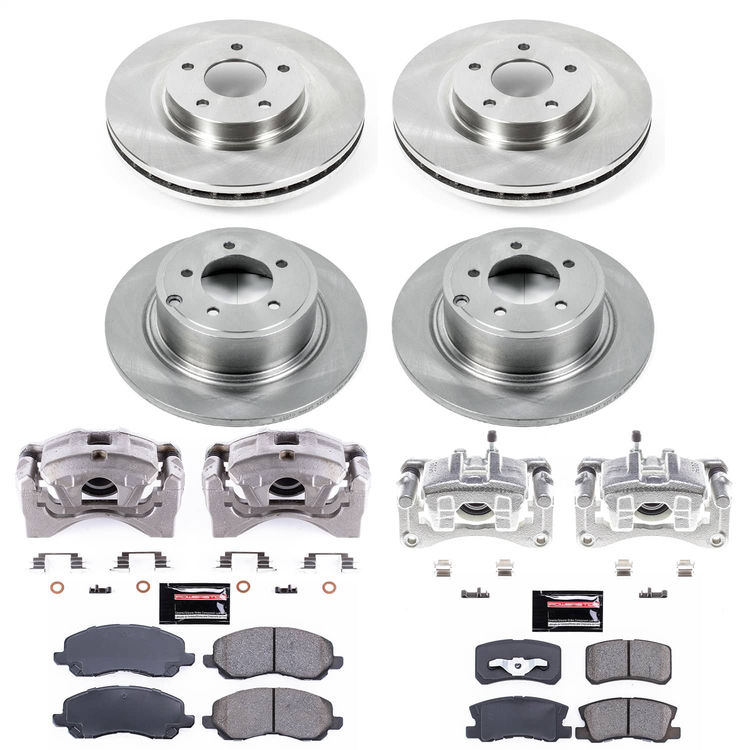 Power Stop - KCOE2848A - Front and Rear - Disc Brake Pad/Caliper and Rotor Kit