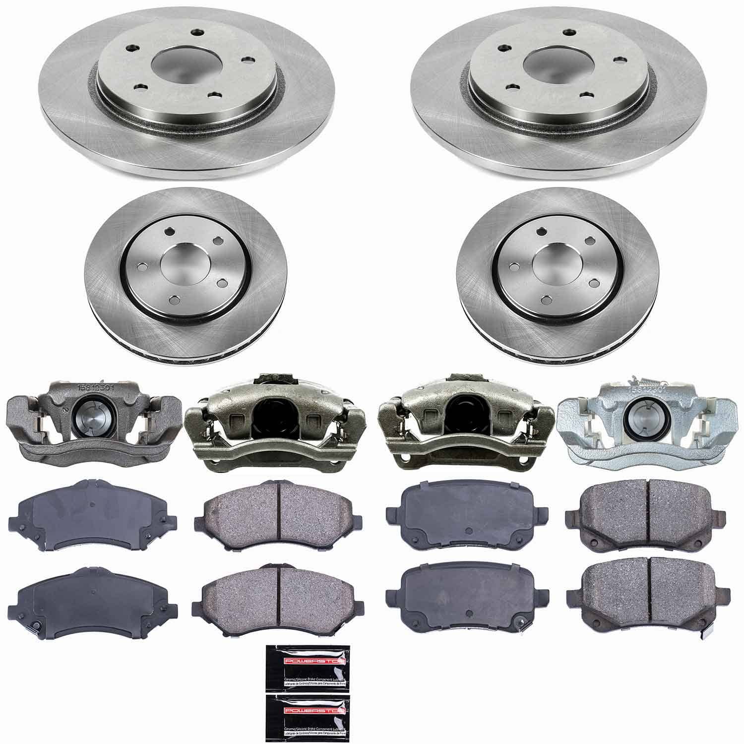 Power Stop - KCOE4015 - Front and Rear - Disc Brake Pad/Caliper and Rotor Kit