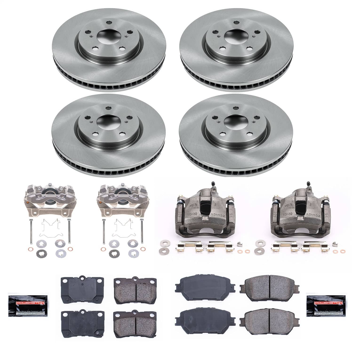 Power Stop - KCOE4072 - Front and Rear - Disc Brake Pad/Caliper and Rotor Kit