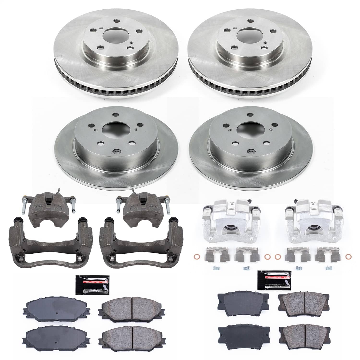 Power Stop - KCOE4099 - Front and Rear - Disc Brake Pad/Caliper and Rotor Kit