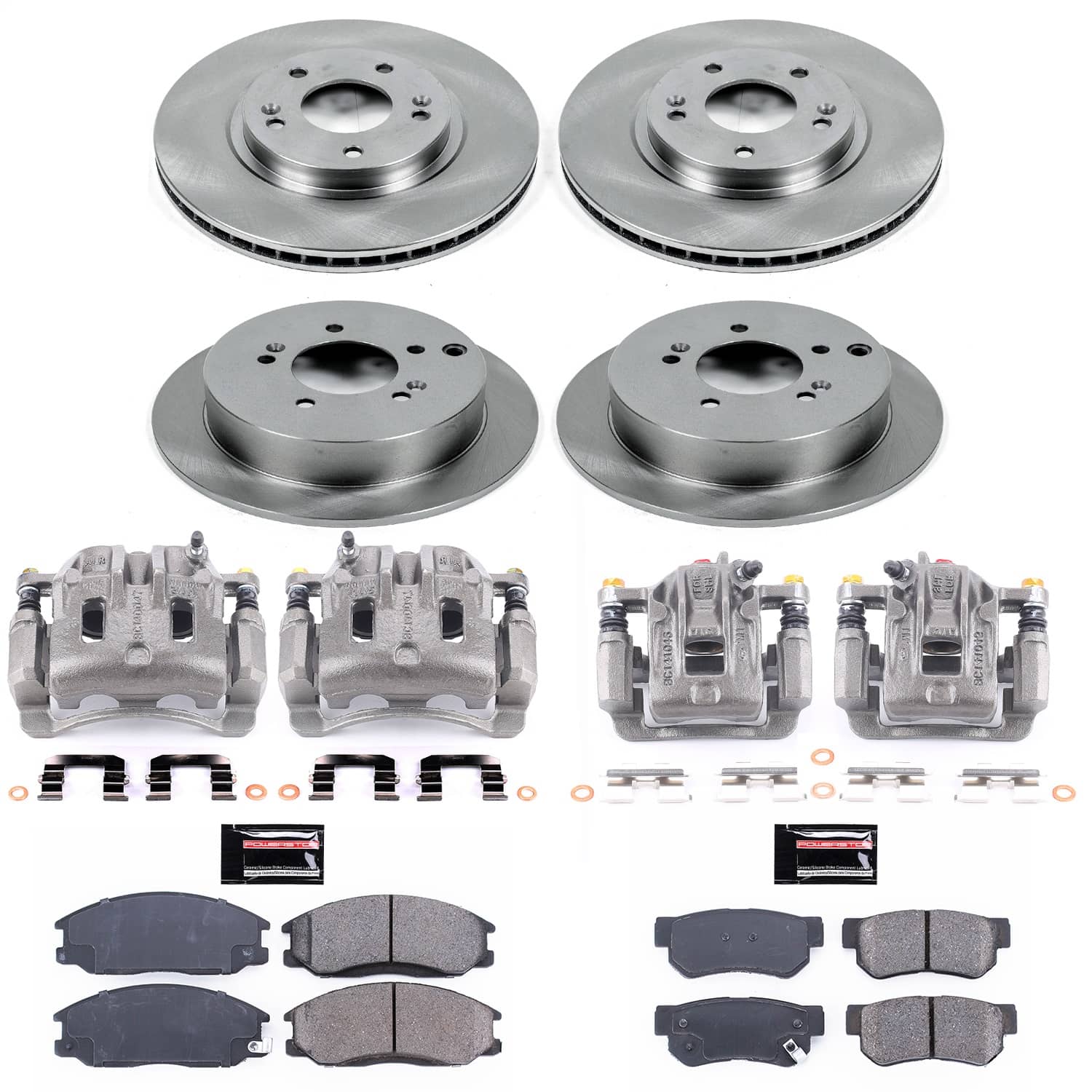 Power Stop - KCOE4446 - Front and Rear - Disc Brake Pad/Caliper and Rotor Kit