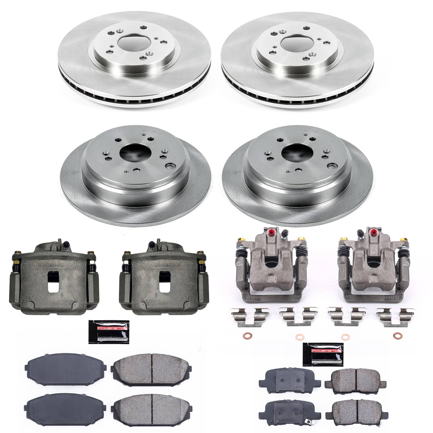 Power Stop - KCOE4459 - Front and Rear - Disc Brake Pad/Caliper and Rotor Kit