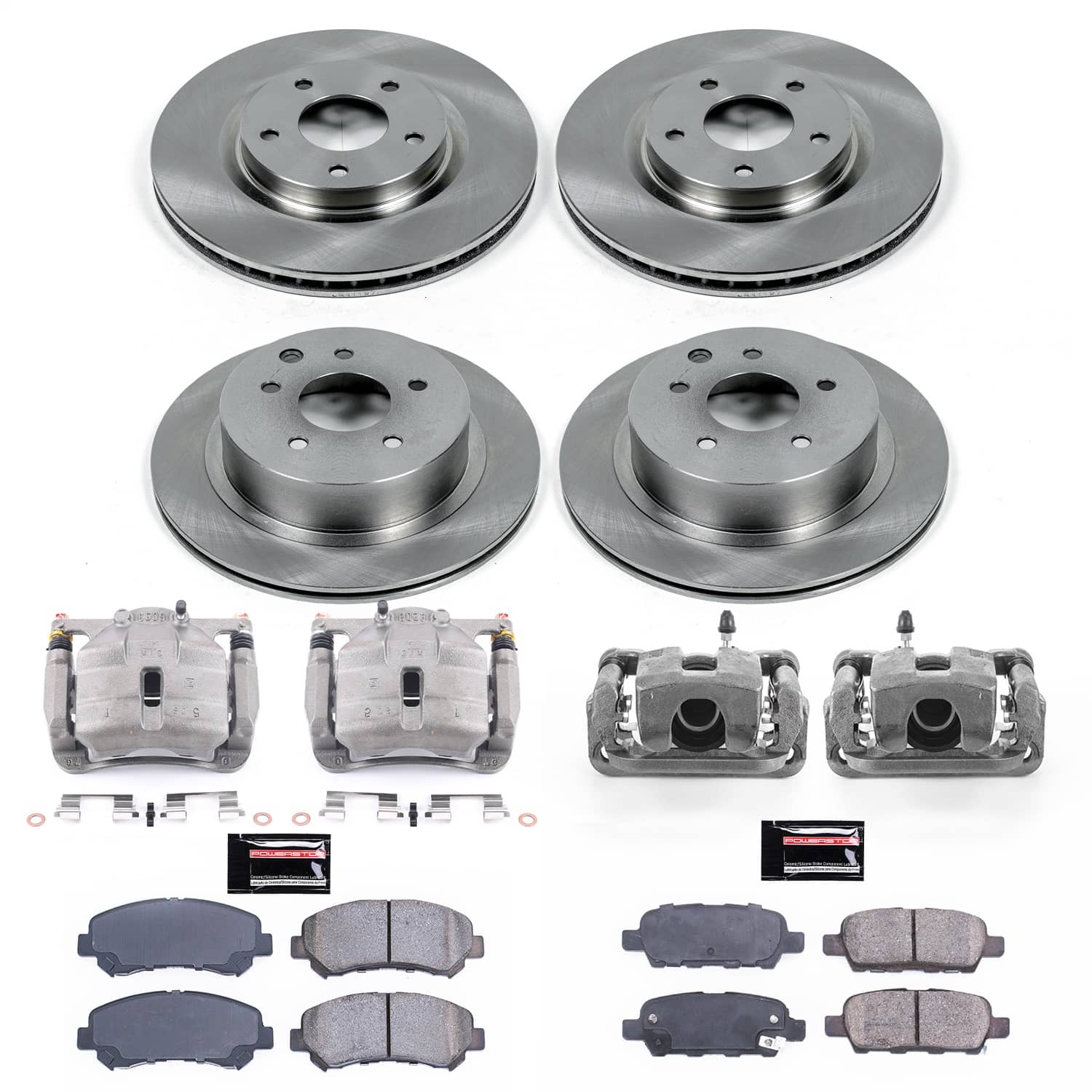 Power Stop - KCOE8268 - Front and Rear - Disc Brake Pad/Caliper and Rotor Kit