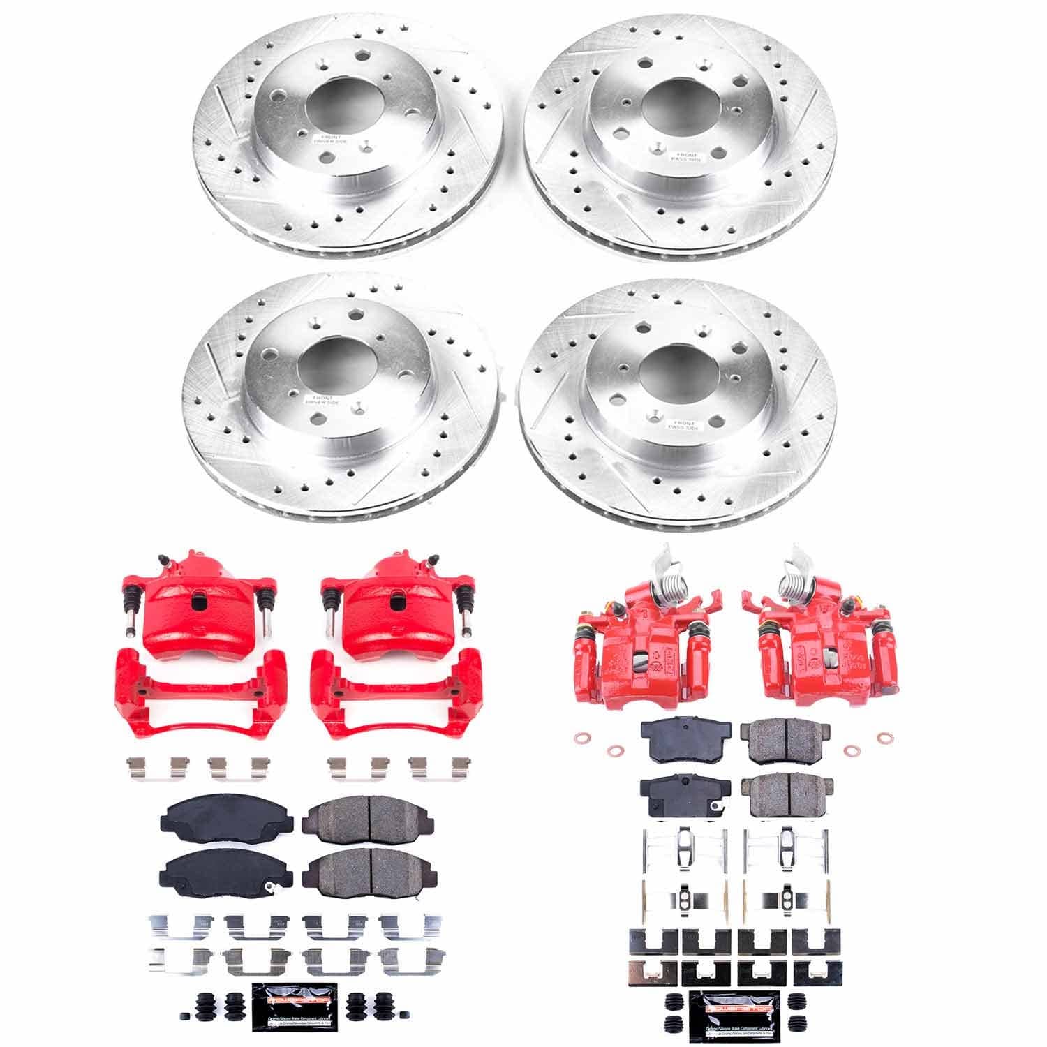 Power Stop - KC1240B - Front and Rear - Disc Brake Pad/Caliper and Rotor Kit