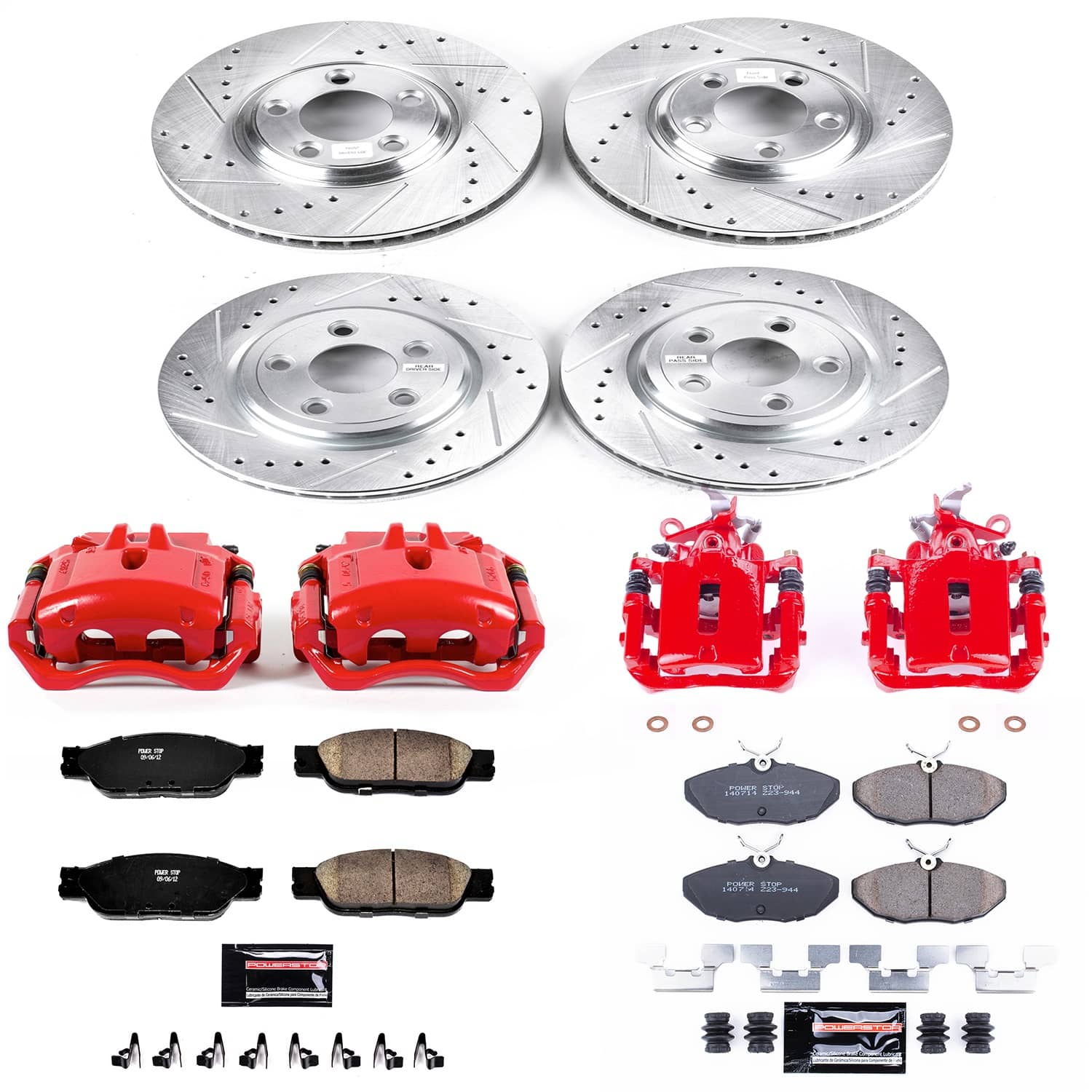 Power Stop - KC1355 - Front and Rear - Disc Brake Pad/Caliper and Rotor Kit