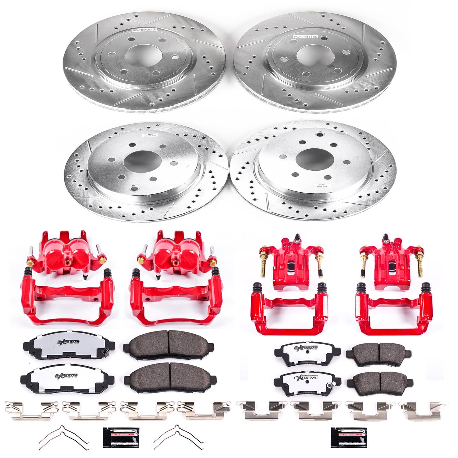 Power Stop - KC144-36 - Front and Rear - Disc Brake Pad/Caliper and Rotor Kit