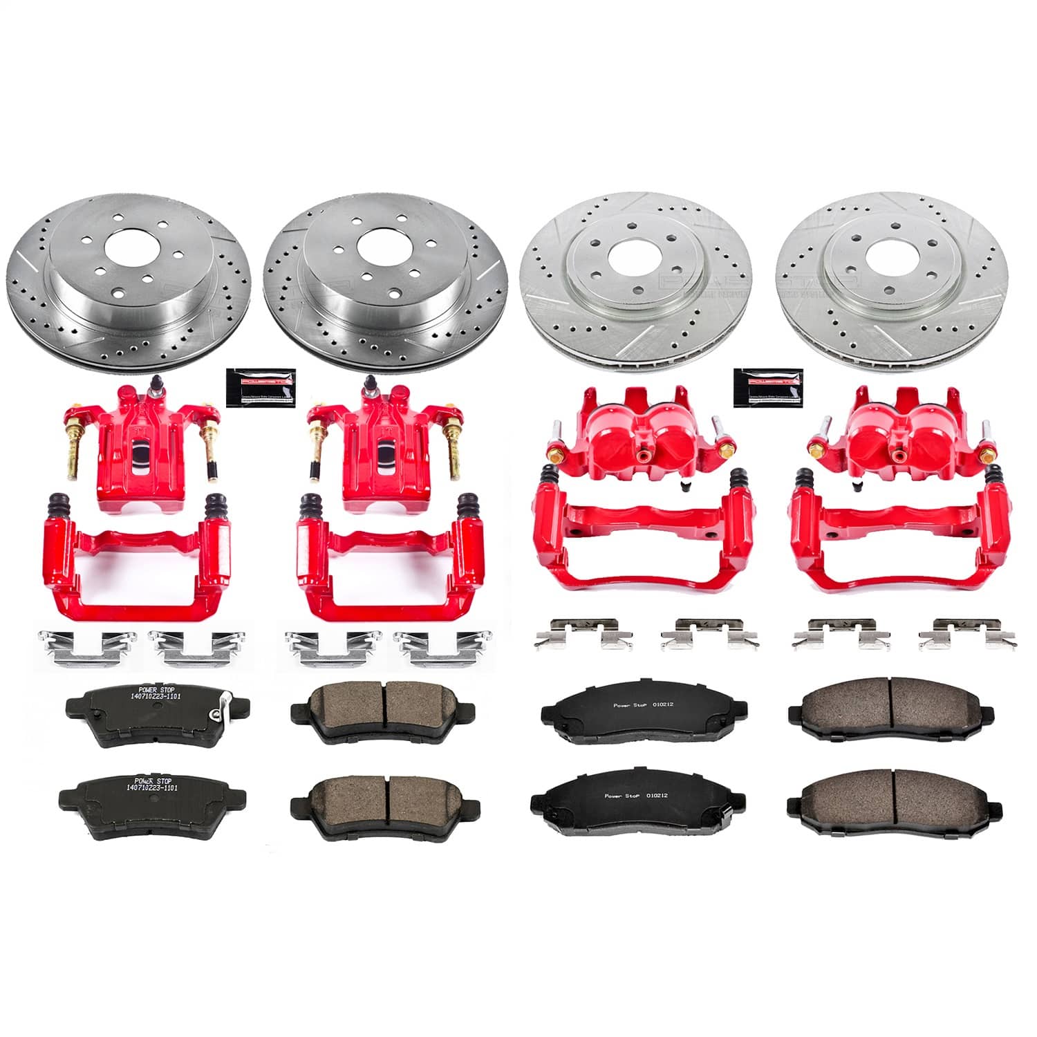 Power Stop - KC144 - Front and Rear - Disc Brake Pad/Caliper and Rotor Kit