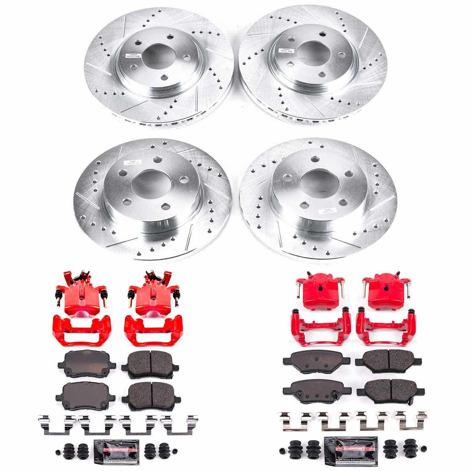 Power Stop - KC1612A - Front and Rear - Disc Brake Pad/Caliper and Rotor Kit