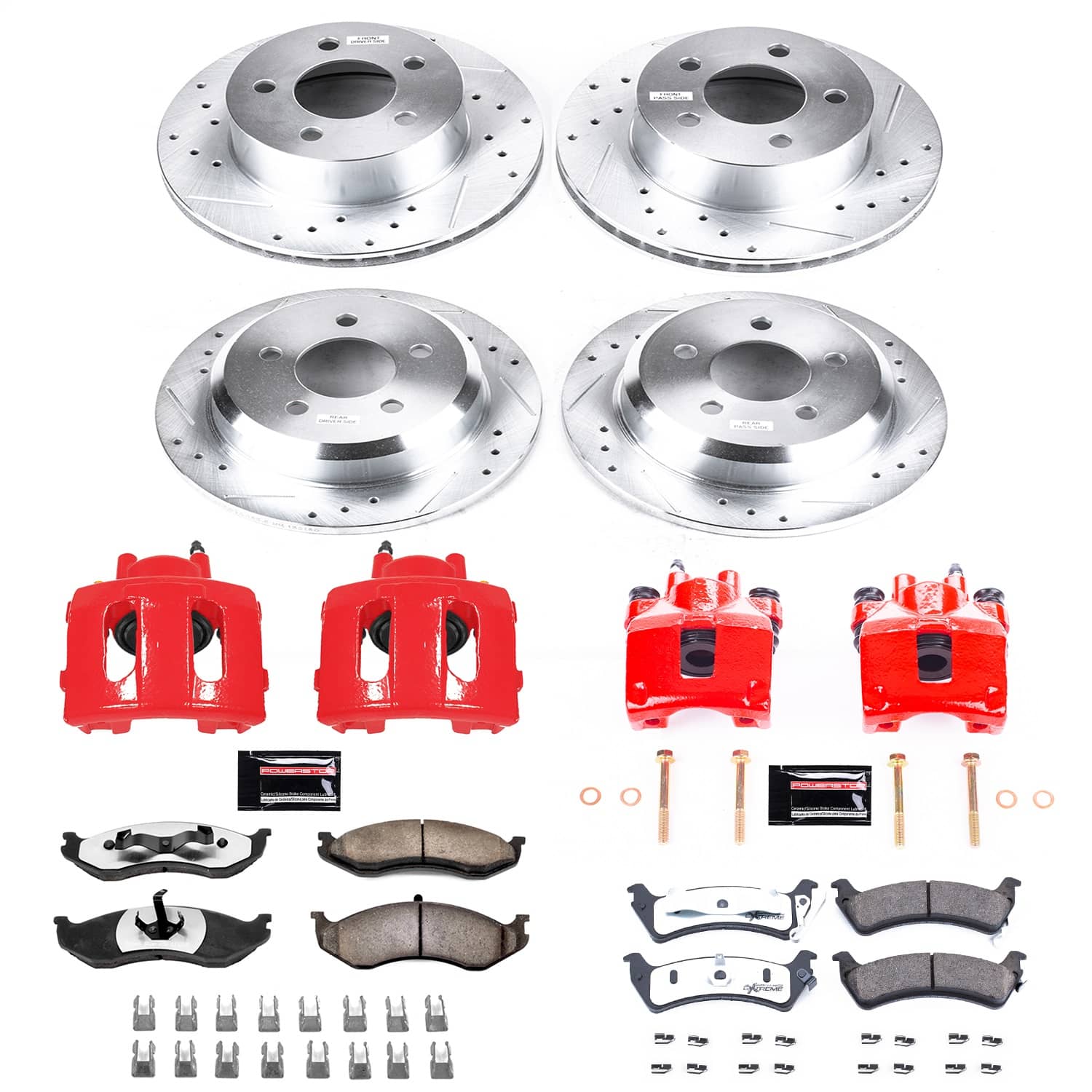 Power Stop - KC2121-36 - Front and Rear - Disc Brake Pad/Caliper and Rotor Kit