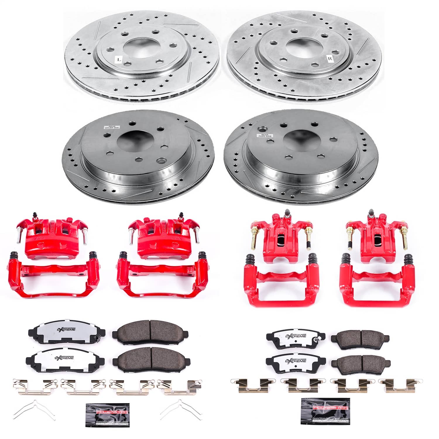 Power Stop - KC4063-36 - Front and Rear - Disc Brake Pad/Caliper and Rotor Kit