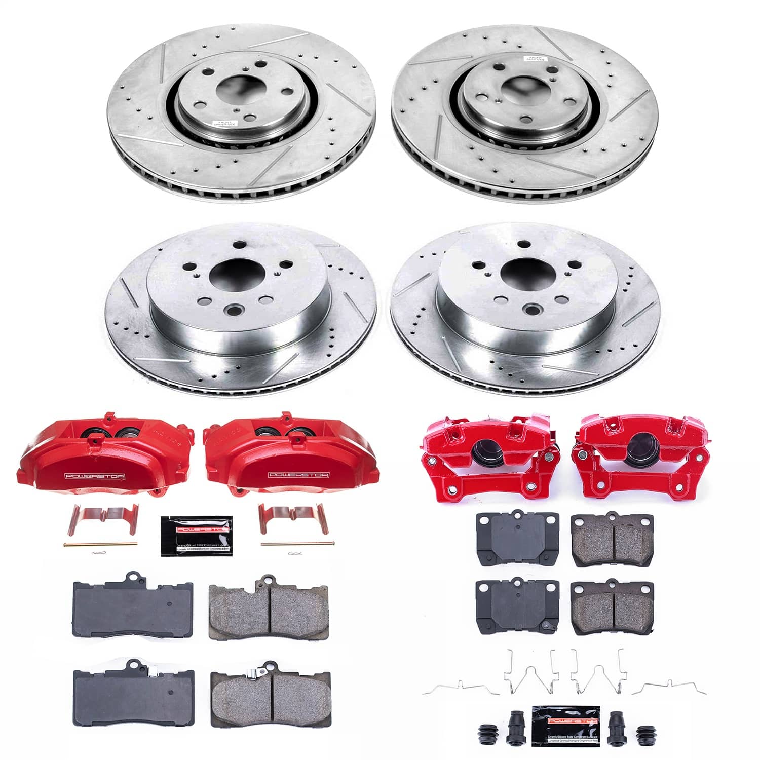 Power Stop - KC4071 - Front and Rear - Disc Brake Pad/Caliper and Rotor Kit
