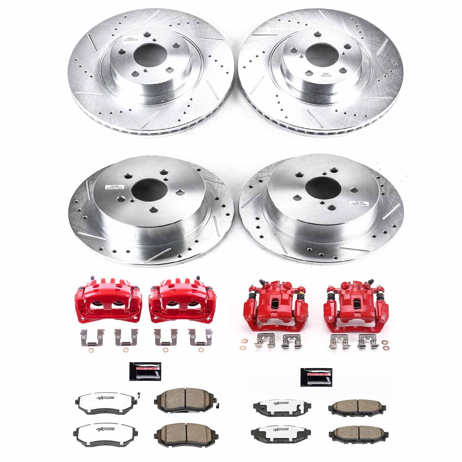 Power Stop - KC4081-26 - Front and Rear - Disc Brake Pad/Caliper and Rotor Kit