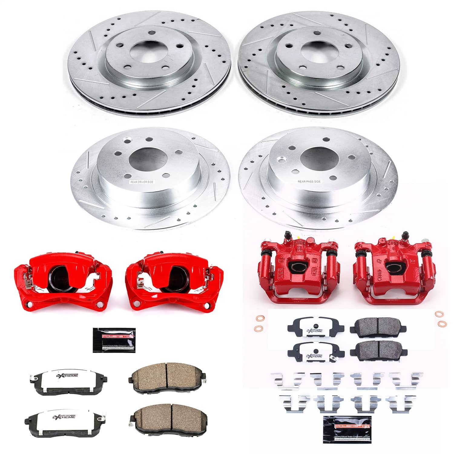 Power Stop - KC4475A-26 - Front and Rear - Disc Brake Pad/Caliper and Rotor Kit