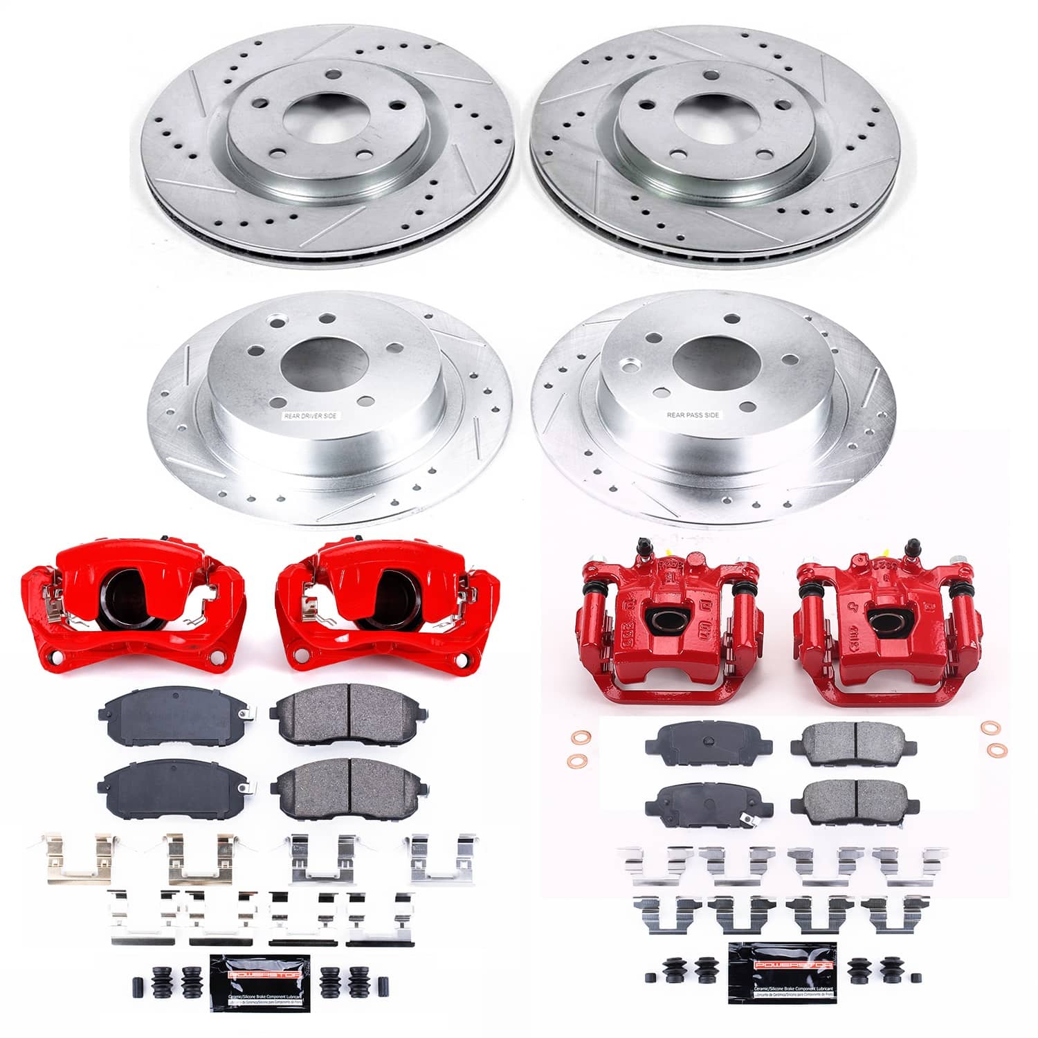 Power Stop - KC4475A - Front and Rear - Disc Brake Pad/Caliper and Rotor Kit