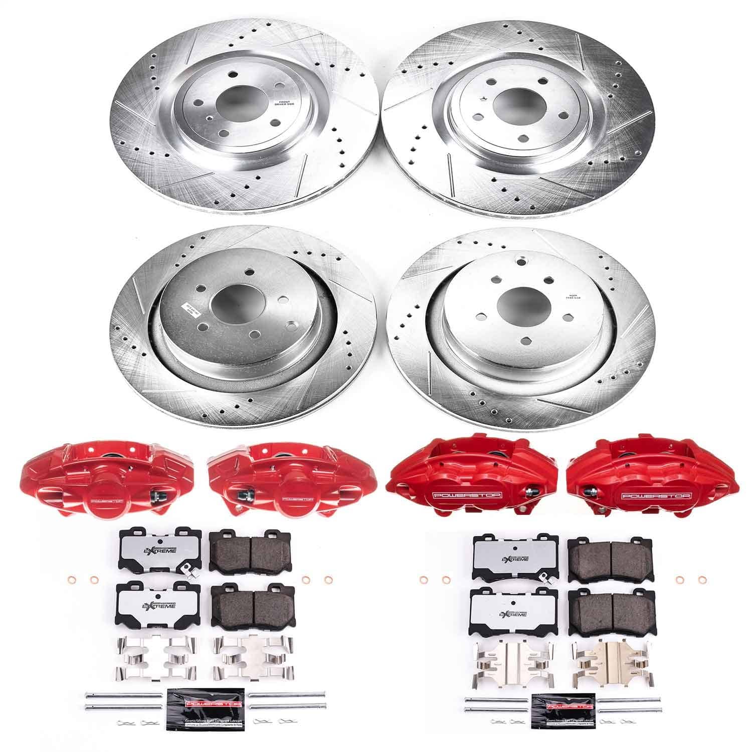 Power Stop - KC5823-26 - Front and Rear - Disc Brake Pad/Caliper and Rotor Kit