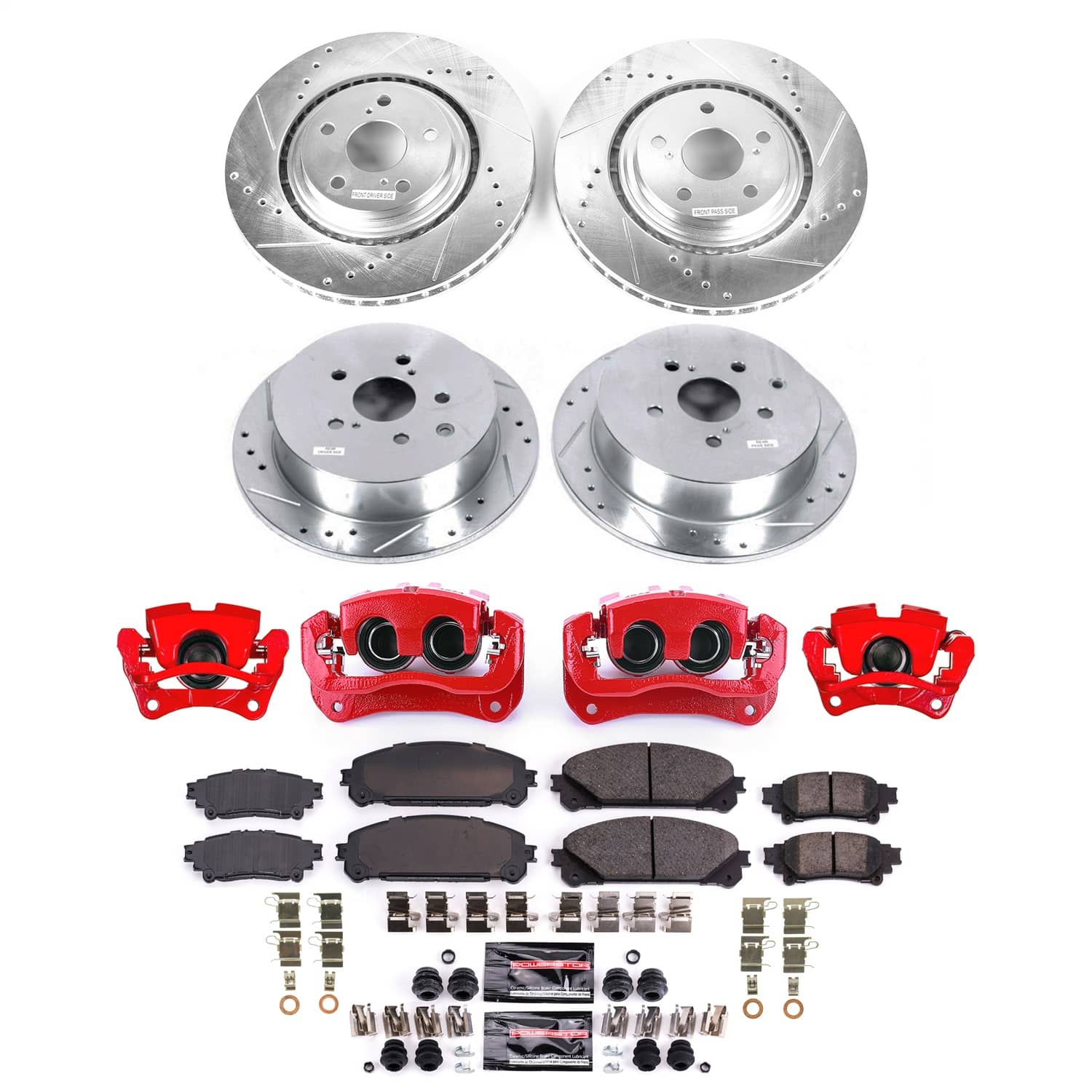Power Stop - KC5828 - Front and Rear - Disc Brake Pad/Caliper and Rotor Kit