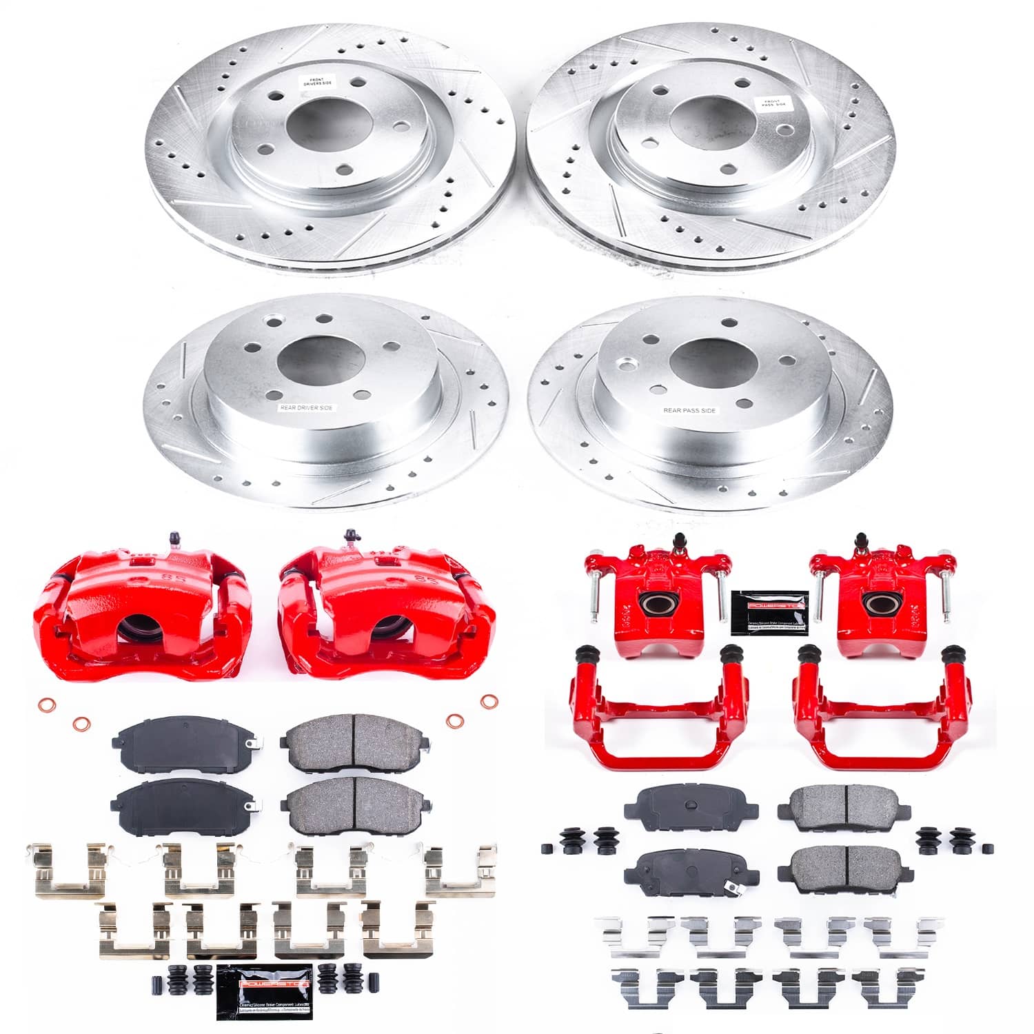 Power Stop - KC6095 - Front and Rear - Disc Brake Pad/Caliper and Rotor Kit