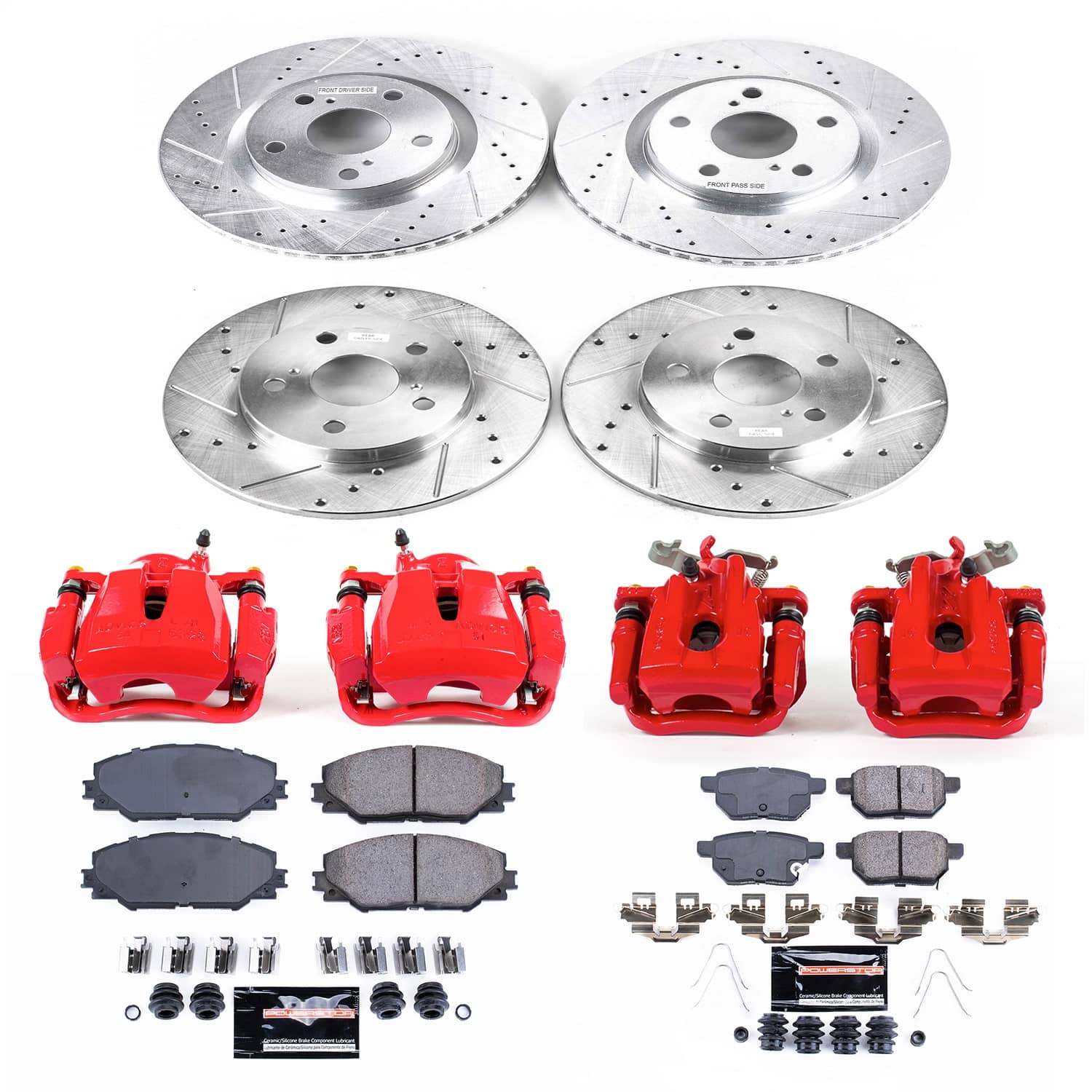 Power Stop - KC7631 - Front and Rear - Disc Brake Pad/Caliper and Rotor Kit