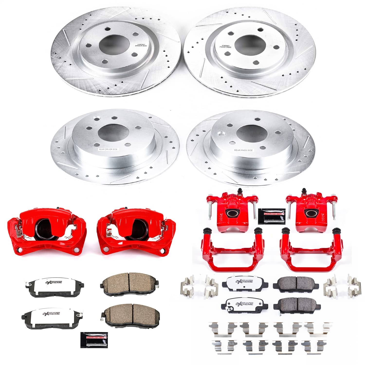 Power Stop - KC7865-26 - Front and Rear - Disc Brake Pad/Caliper and Rotor Kit