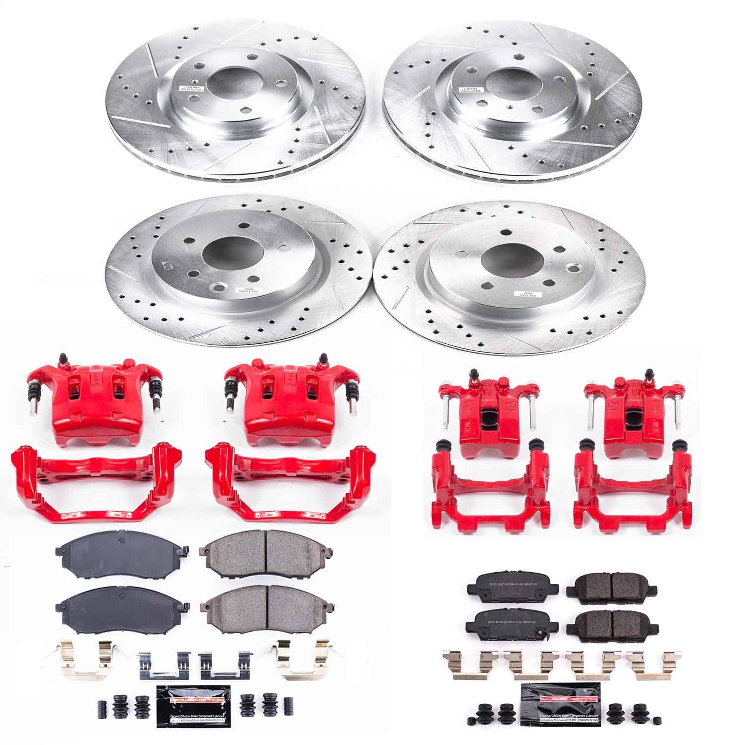 Power Stop - KC8060 - Front and Rear - Disc Brake Pad/Caliper and Rotor Kit