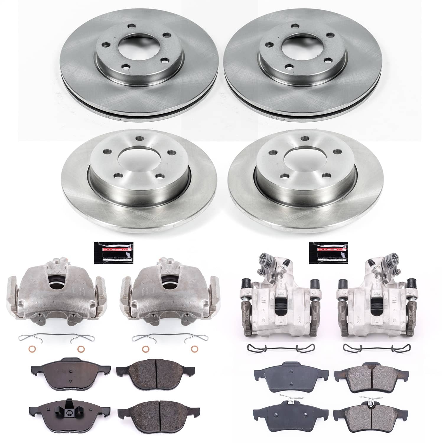 Power Stop - KCOE121A - Front and Rear - Disc Brake Pad/Caliper and Rotor Kit