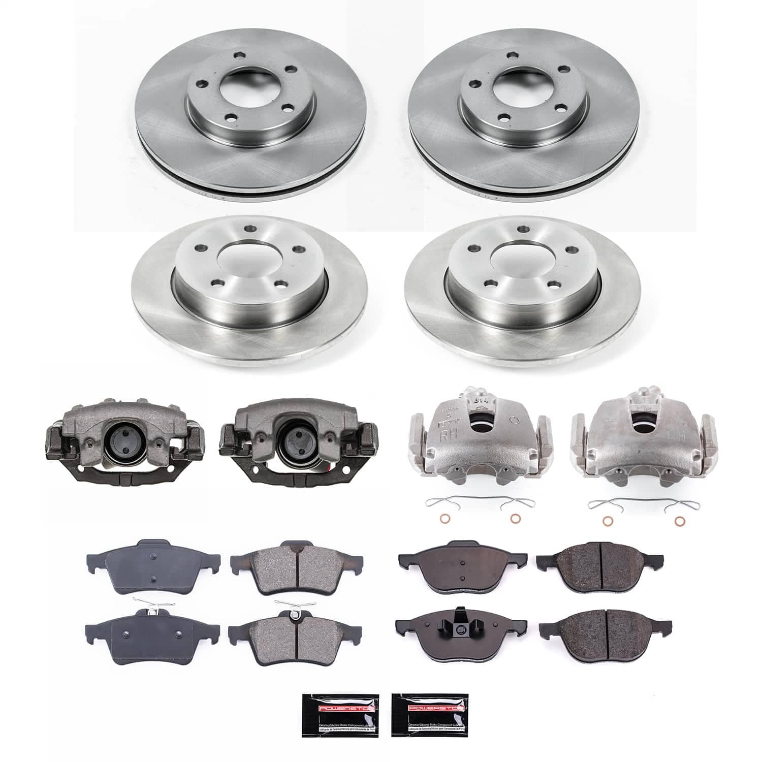 Power Stop - KCOE121B - Front and Rear - Disc Brake Pad/Caliper and Rotor Kit