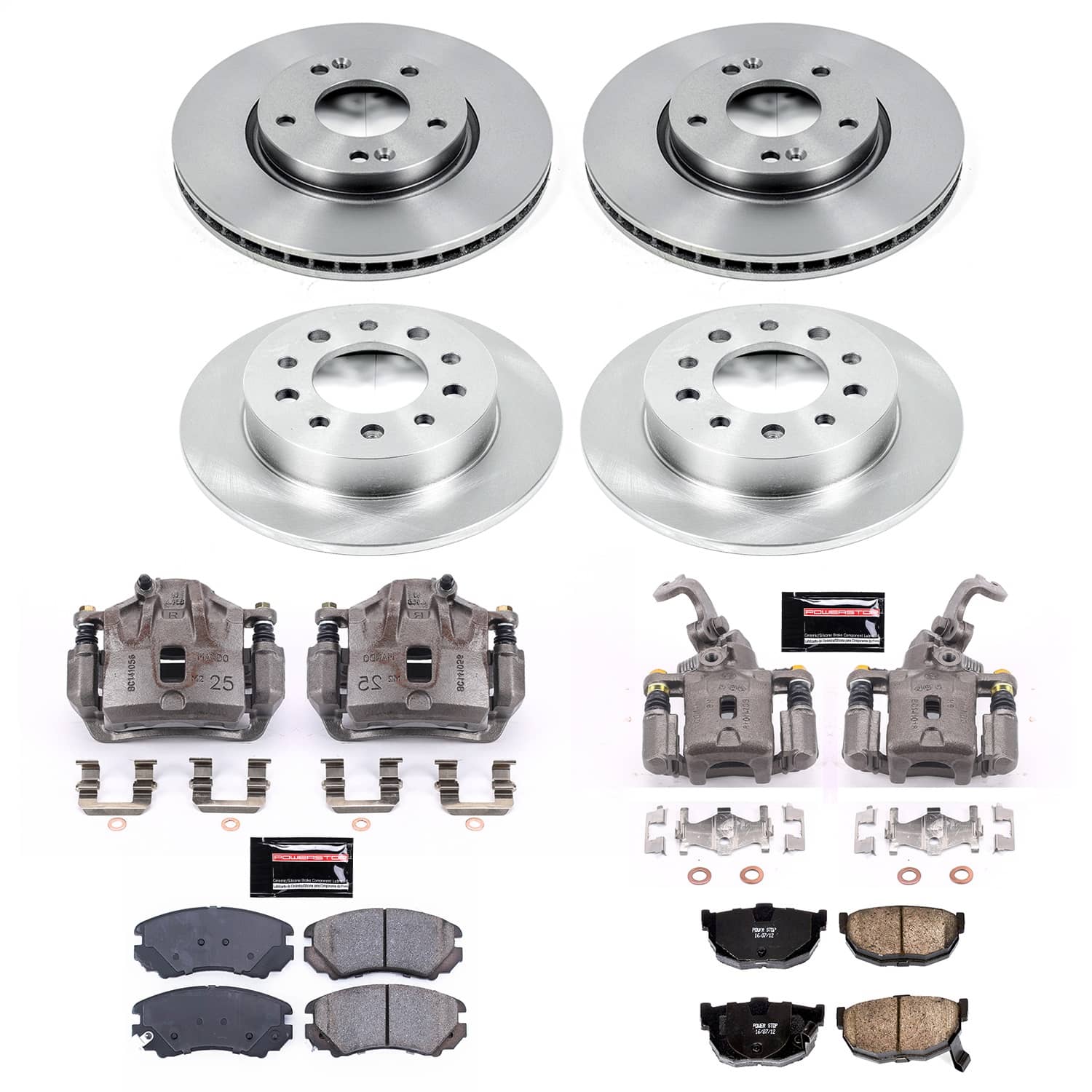 Power Stop - KCOE166 - Front and Rear - Disc Brake Pad/Caliper and Rotor Kit