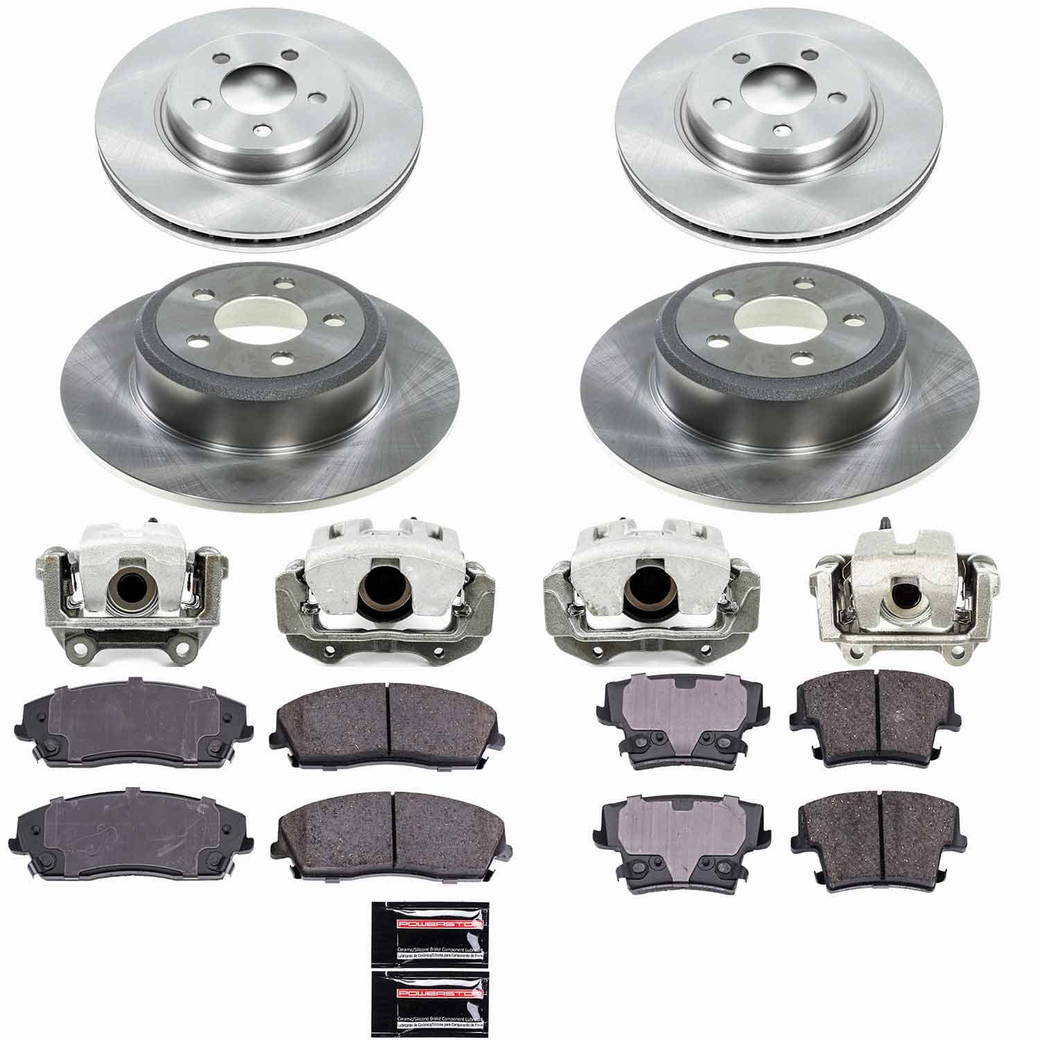 Power Stop - KCOE1715 - Front and Rear - Disc Brake Pad/Caliper and Rotor Kit