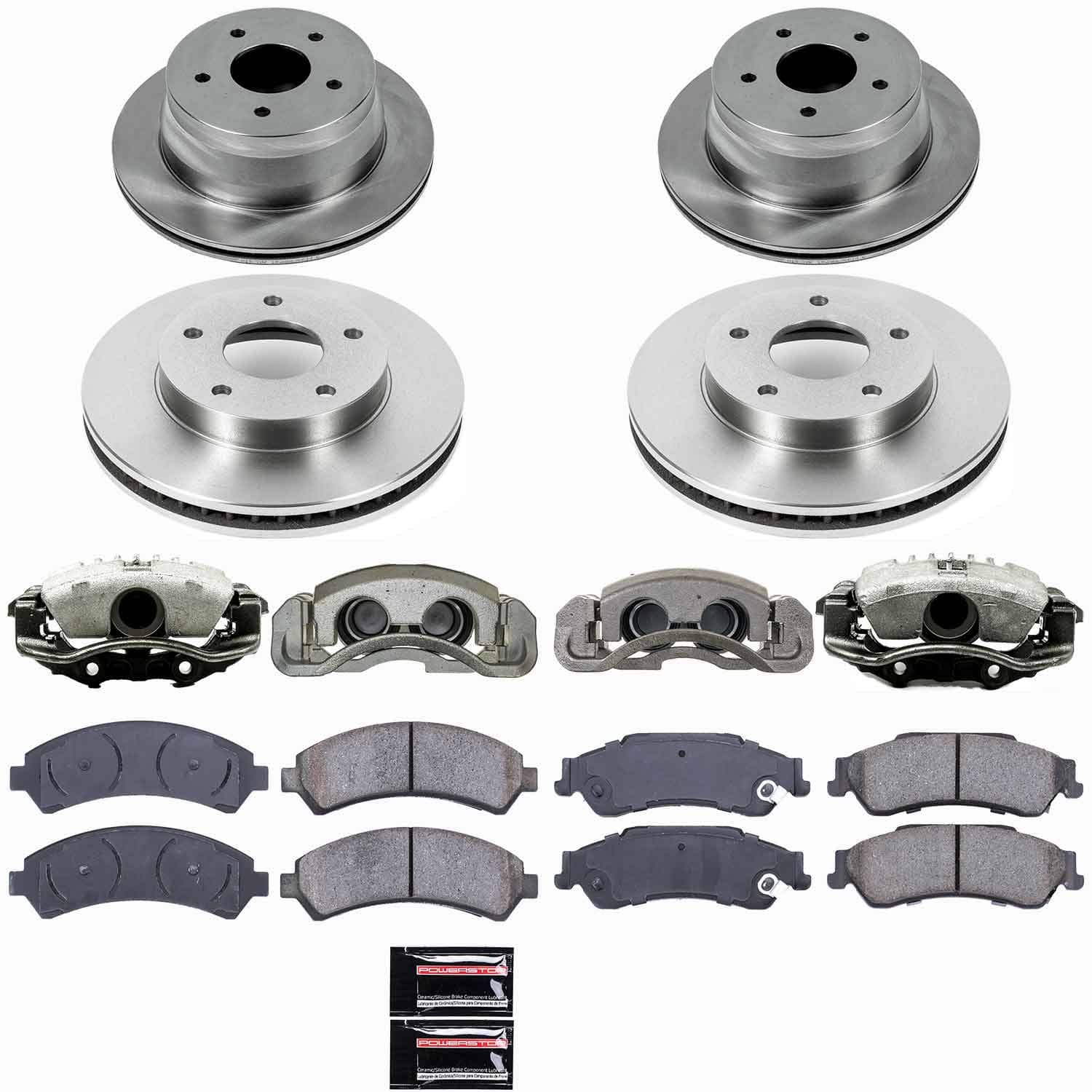 Power Stop - KCOE2005 - Front and Rear - Disc Brake Pad/Caliper and Rotor Kit