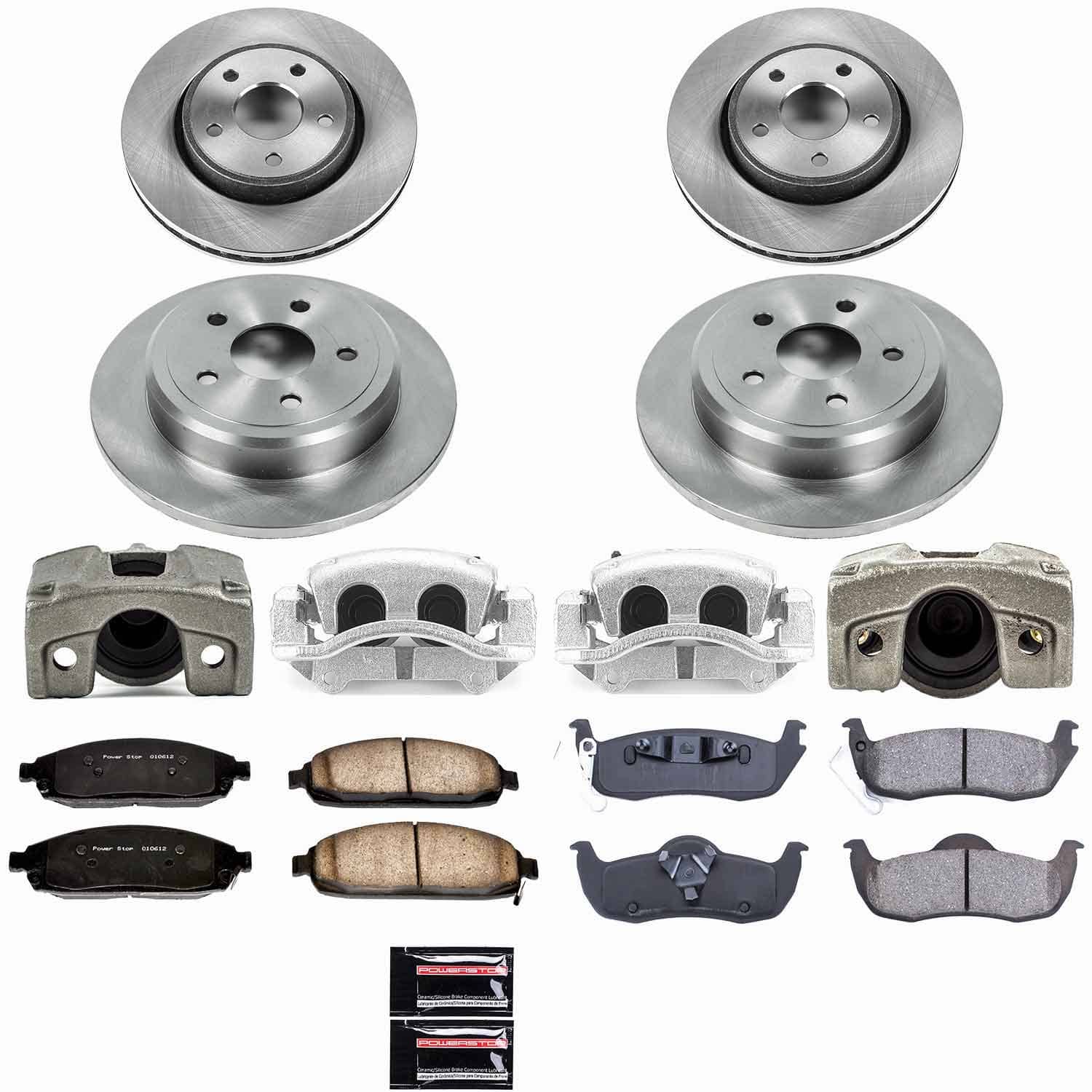 Power Stop - KCOE2220 - Front and Rear - Disc Brake Pad/Caliper and Rotor Kit