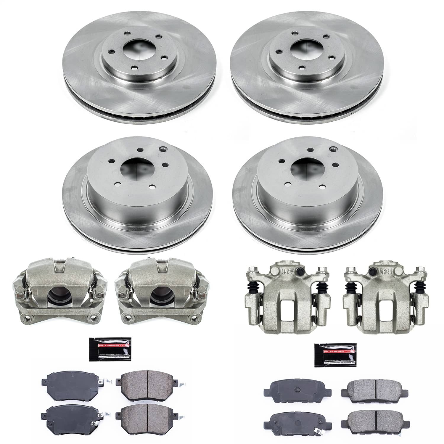 Power Stop - KCOE2767A - Front and Rear - Disc Brake Pad/Caliper and Rotor Kit