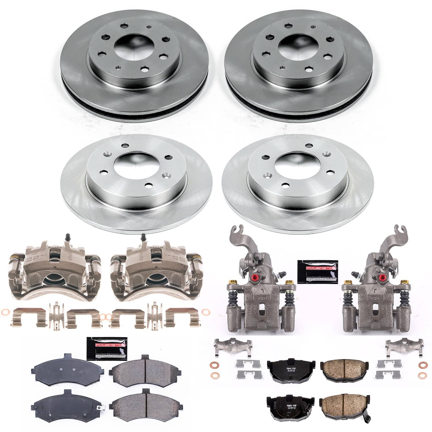 Power Stop - KCOE2779A - Front and Rear - Disc Brake Pad/Caliper and Rotor Kit